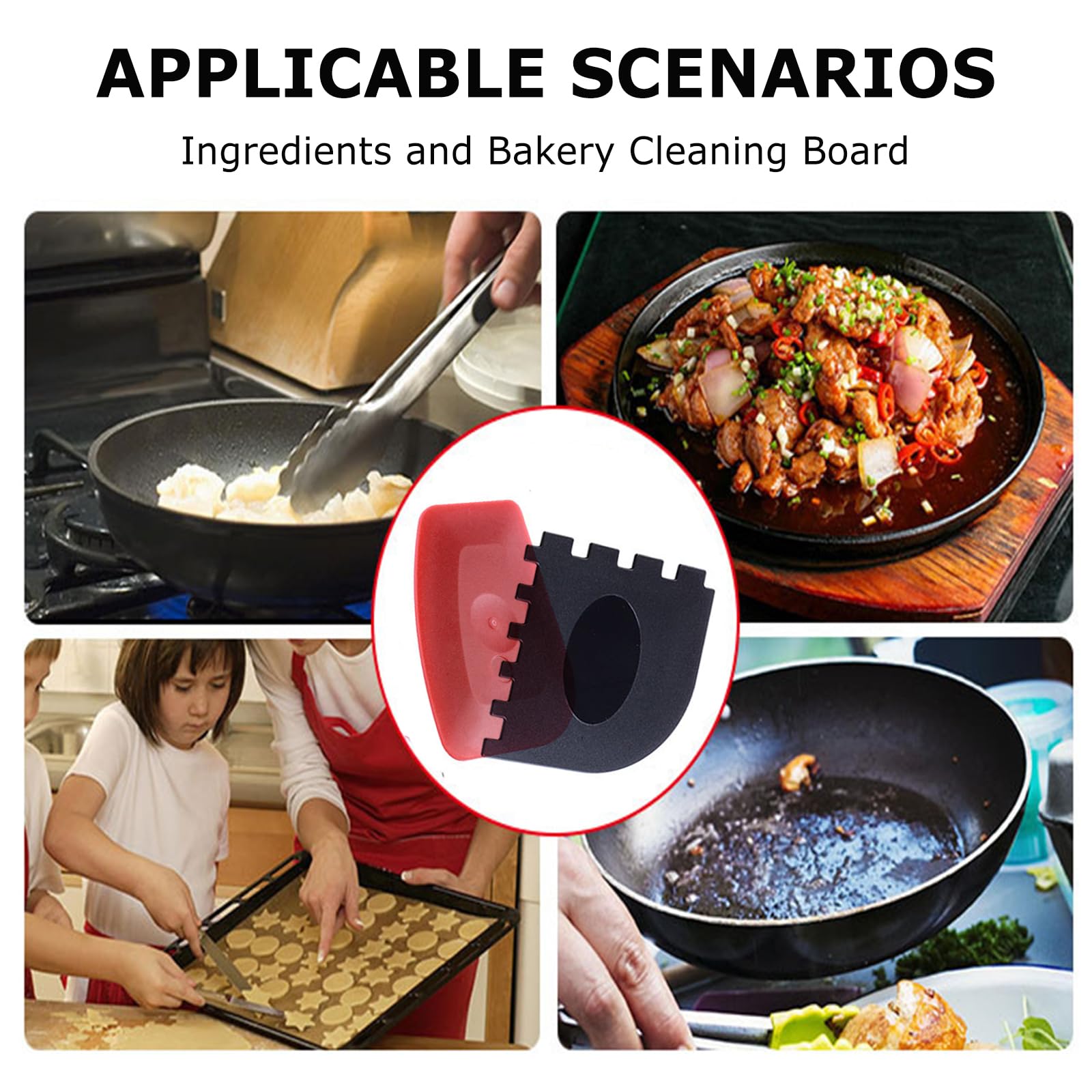 4 Pezzi BBQ Grill Raschietto Plastica Grill Raschietto Set Pentola Raschietto Padella Pulizia Padelle in Ghisa per Cucina Piatti Grill Padelle Pulizia Utensili da Cucina Rosso Nero