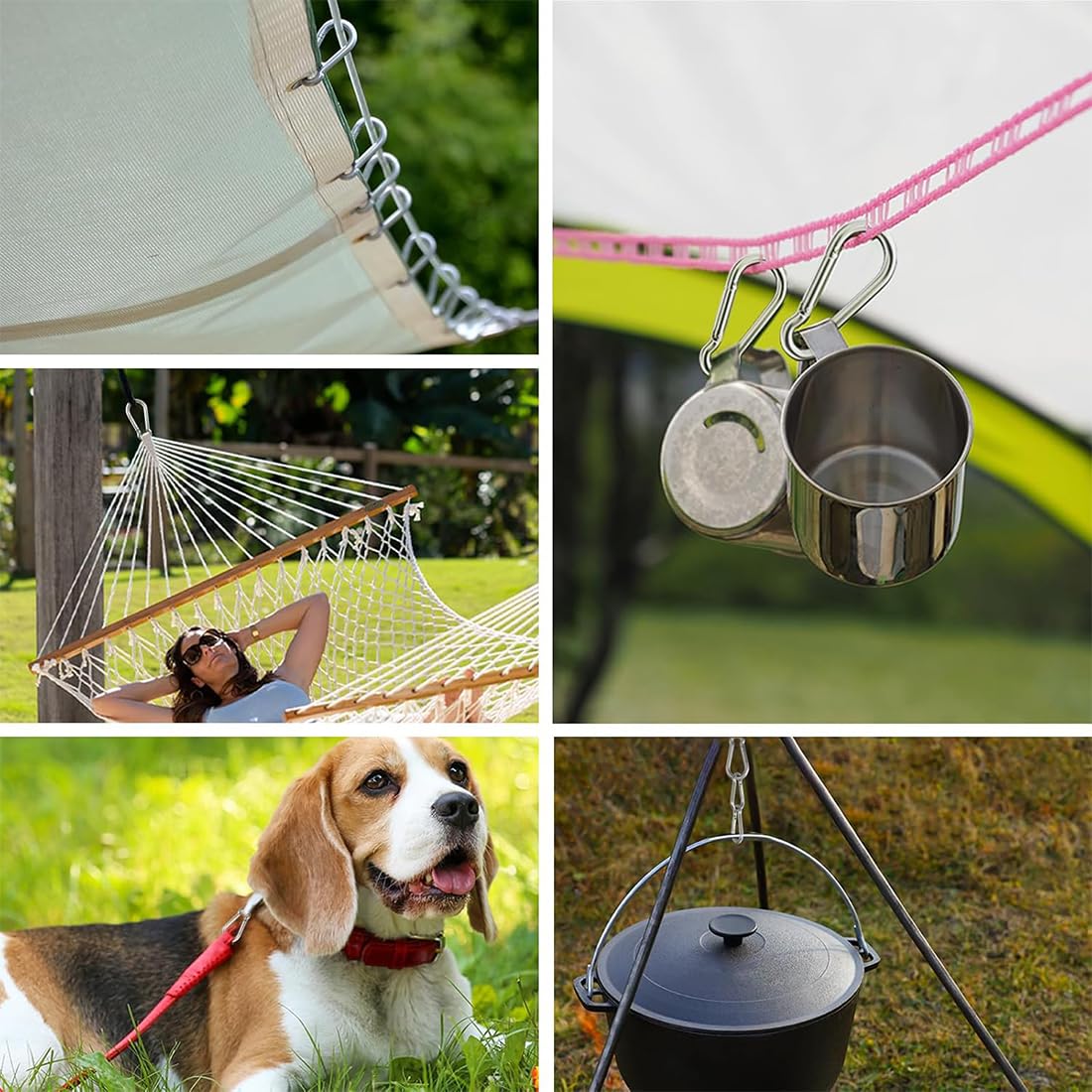 10 moschettoni in acciaio inox, resistenti,6 * 6cm, piccoli moschettoni per esterni, campeggio, escursionismo, guinzaglio per cani, pesca