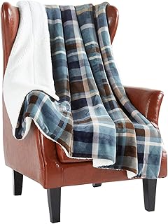 MERRYLIFE Plaid Sherpa Throw Blanket for Couch | Ultra-Plush Decorative ...