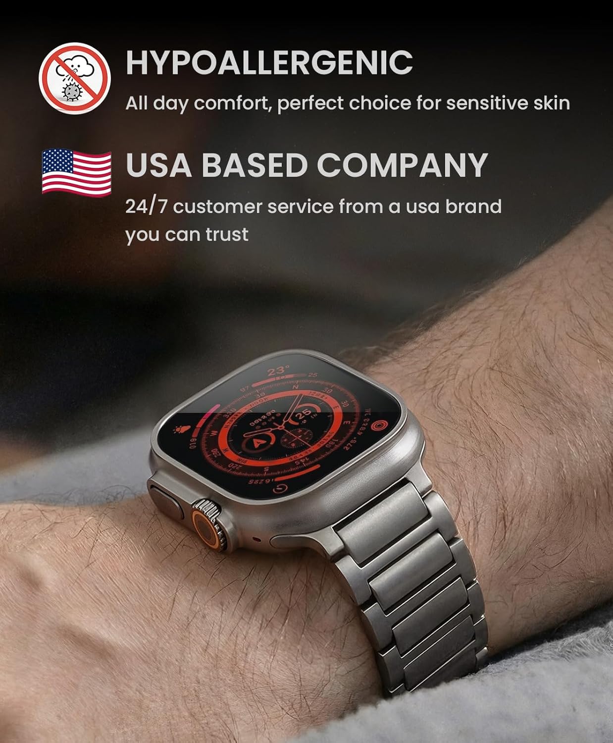 Titanium Band Compatible with Apple Watch Ultra 3/2/1 49mm Band for Men & Series 11/10 46mm, Grade 5 Titanium with DLC Coating for Ultra 3 Watch Band, Easy-Adjust Metal Band & Butterfly Clasp - Image 6