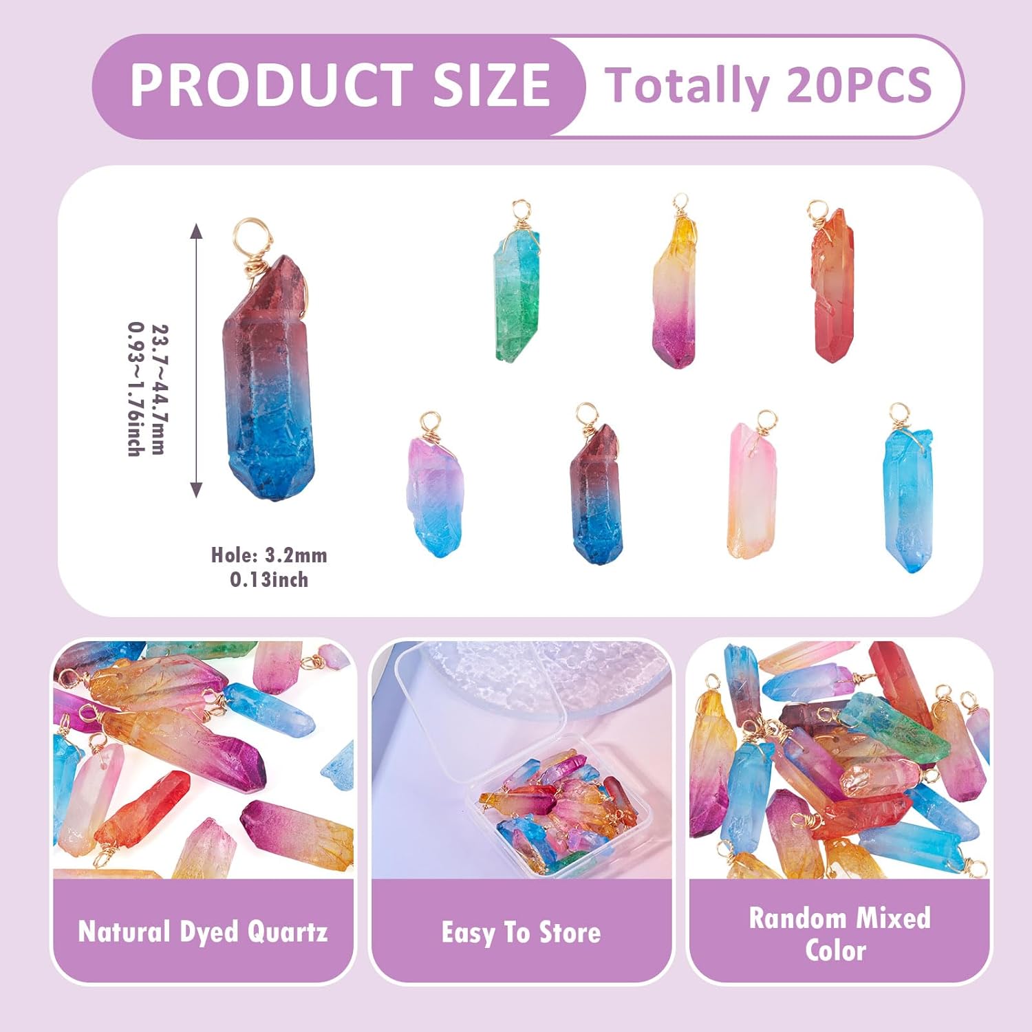 Cheriswelry 20pcs Natural Quartz Pendants Irregular Gemstone Stone Charms Colorful Quartz Dangle Earring Charms for DIY Craft Bracelet Necklace Jewelry Making 23.7-44.7 mm - Image 4