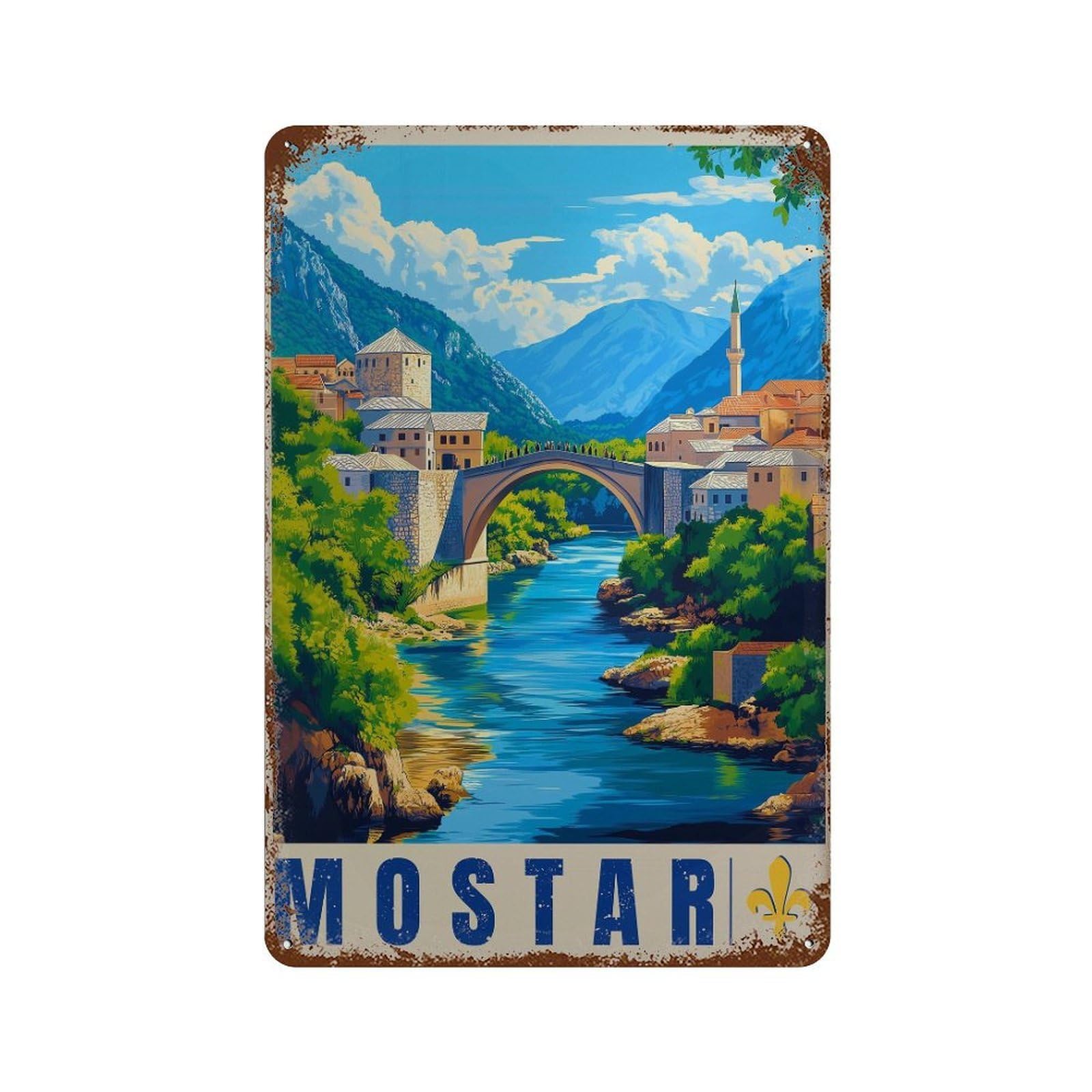 xiaoxiaoshen Mostar Bridge Travel Bosnia Herzegovina (2) Wall Decor Art Metal Tin Poster Modern Home Decor Art Home Bar Shop Decorations Vintage Sign 30x20cm