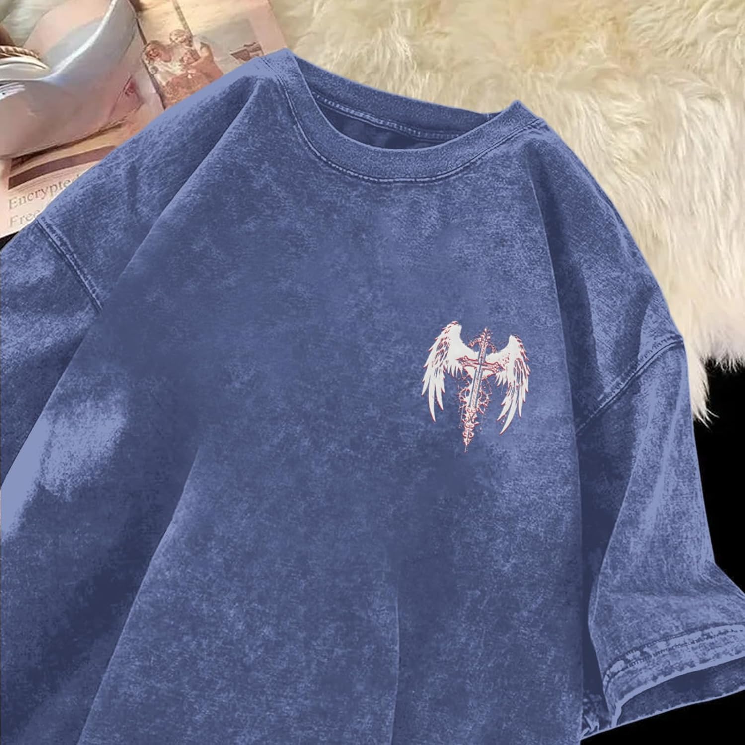 Vintage Goth Punk Shirts for Men Grunge Streetwear Oversized Tshirts Gothic Cross Y2k Graphic Tees Acid Wash T Shirt - Image 5