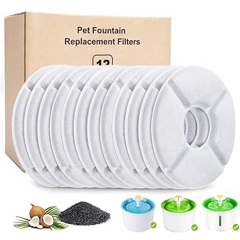 Pack of 12 Cat Water Fountain Filter Cat Fountain Replacement Filter Drinking Fountain for Cat with Cat Comb and Cleaning Brush for Water Fountain