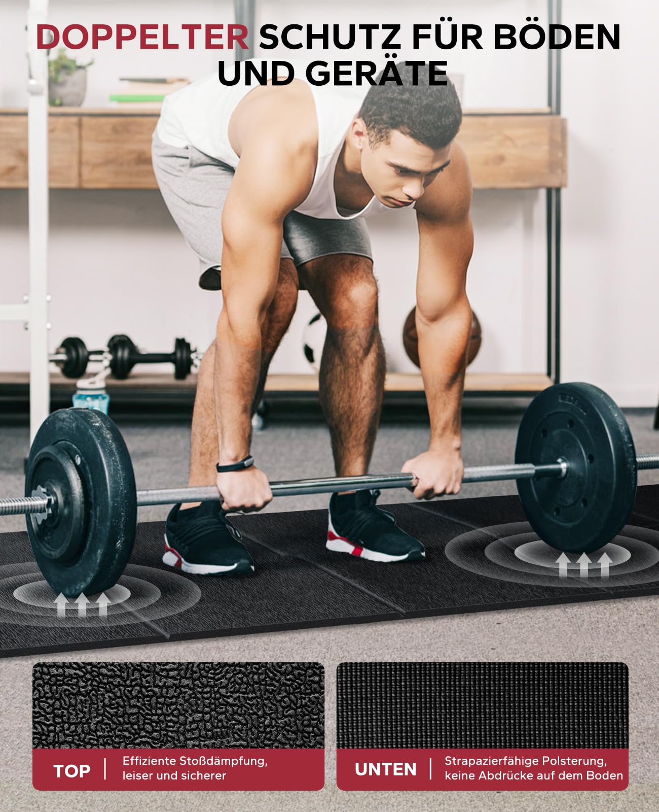 HAPBEAR Faltbare Bodenschutzmatte Für Sportgeräte Fitnessgeräte- 173cmx61cm / 200cmx90cm x5 mm, Hohe Dichte PVC, Schalldämmend Fitnessmatte für Laufbänd, Ellipsentrainer, Heimtrainer, rollentrainer