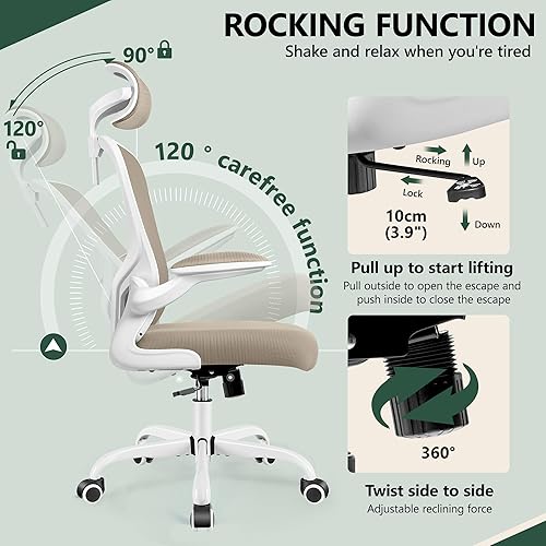 Miniatura 5 de FelixKing Silla ergonómica de escritorio de oficina con reposacabezas, ruedas, soporte lumbar ajustable y altura, silla de tareas giratoria cómoda