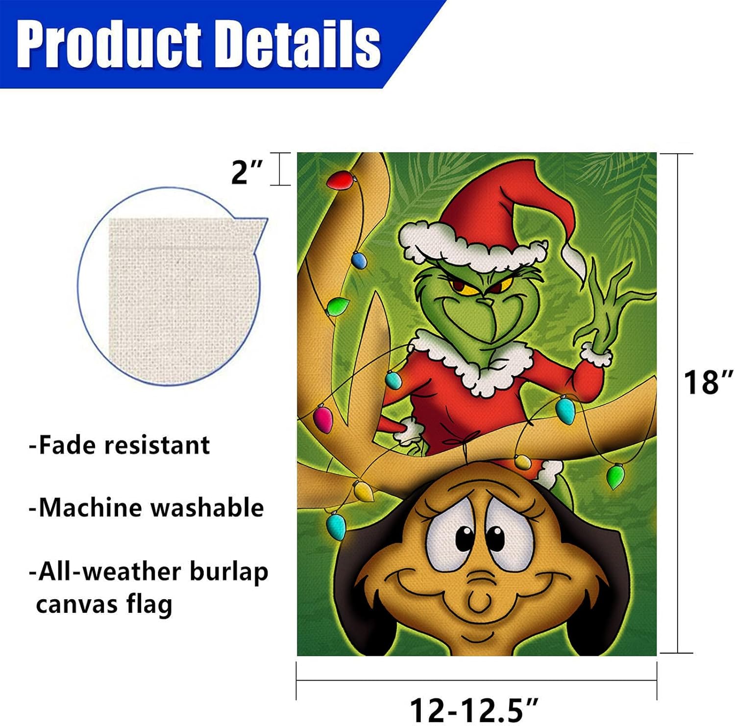 Covido Home Decorative Christmas Holiday Grinch Max Garden Flag, Xmas Santa Reindeer House Yard Lawn Outside Decoration, Winter Farmhouse Outdoor Small Burlap Flag Decor Double Sided 12 x 18 : Patio, Lawn & Garden