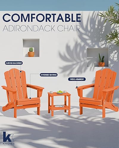 Miniatura 3 de KINGYES - Silla Adirondack plegable, sillas de patio de polietileno de alta densidad para todo tipo de clima, silla de césped con textura de madera