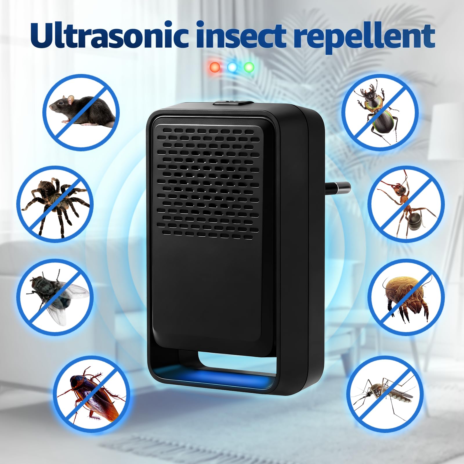 Ultrason Souris et Rats 4 Pack-Puissant Ultrasonique Contre Les Nuisibles-3 Modes Repulsif Souris-Anti Souris Rats Rongeurs Araignée Moustiques Cafards & Pects(Noir)