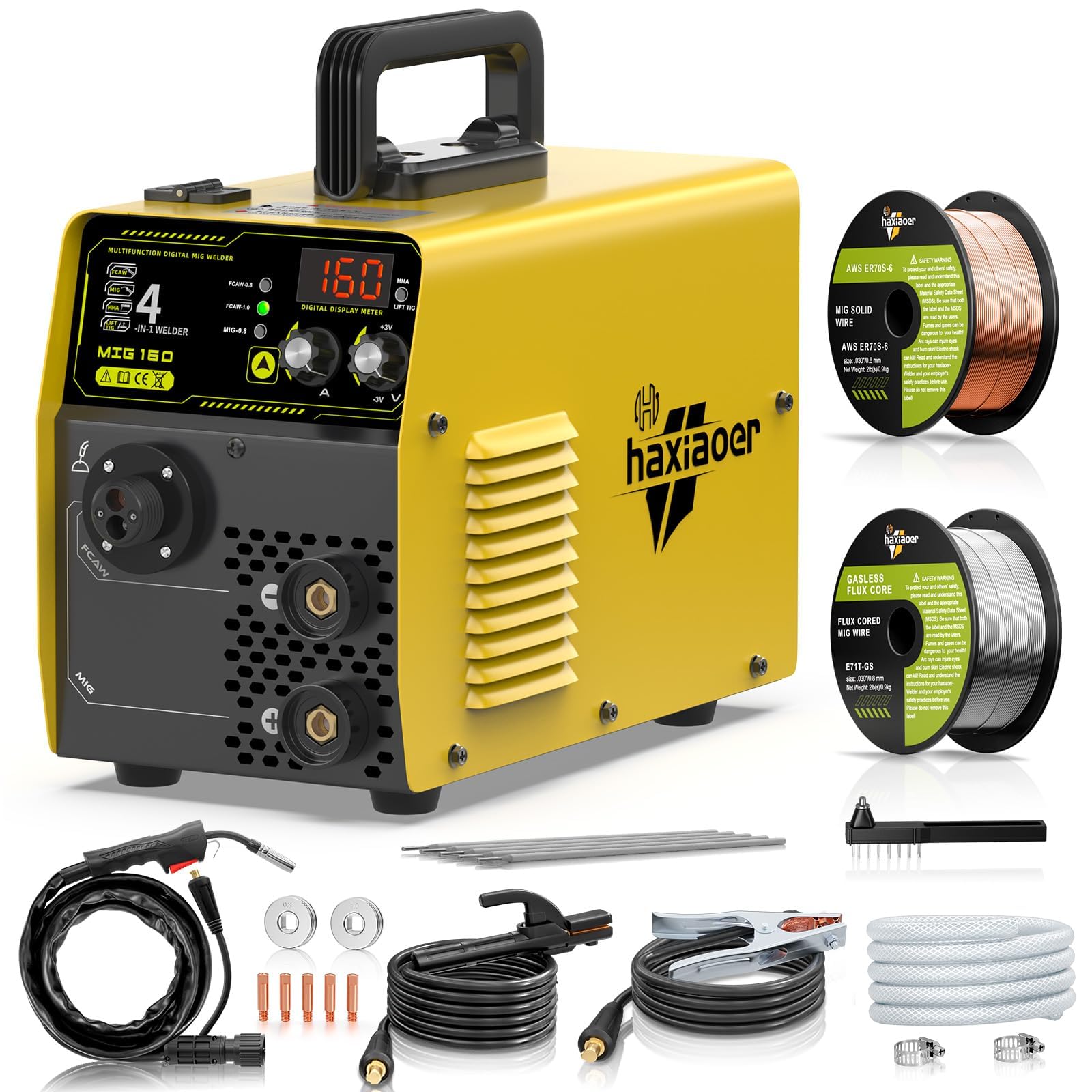 Maquina de soldadura MIG 160A multiproceso con gas y arco lift TIG para hilo con nucleo solido