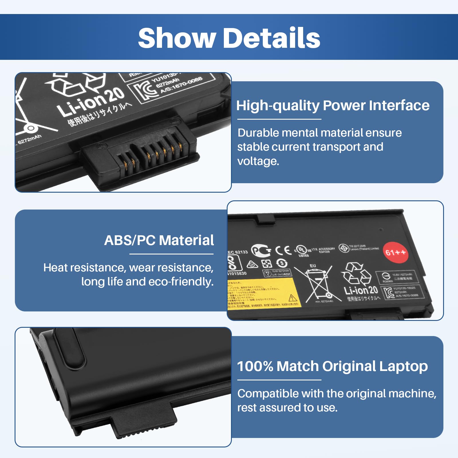TIIANTE 72Wh 61++ Laptop Battery for Lenovo ThinkPad T470 T480