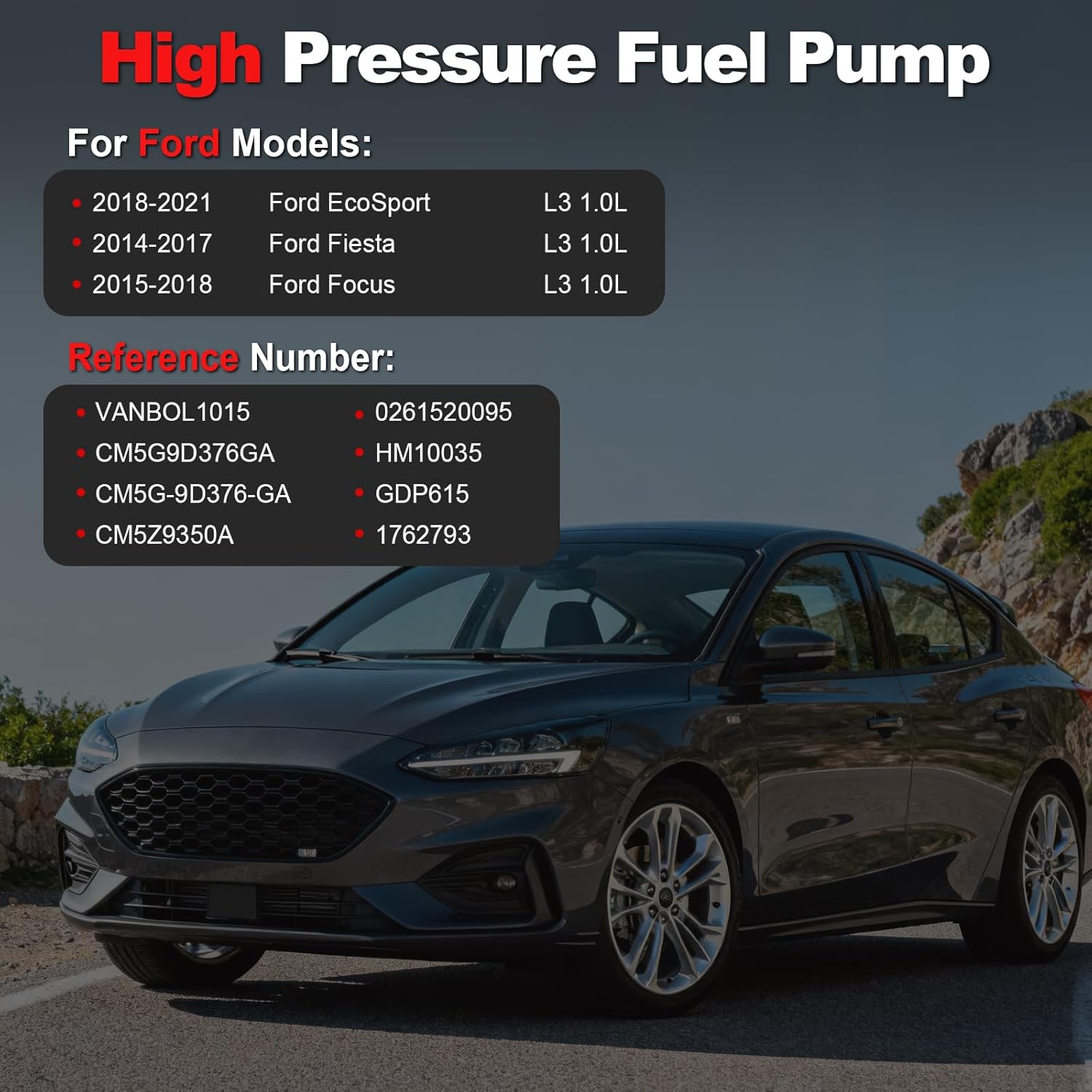High Pressure Fuel Pump Compatible with Ford Focus 2015-2018, Fiesta 2014-2017, EcoSport 2018-2021, L3 1.0L Replace HM10035 CM5G9D376GA CM5Z9350A