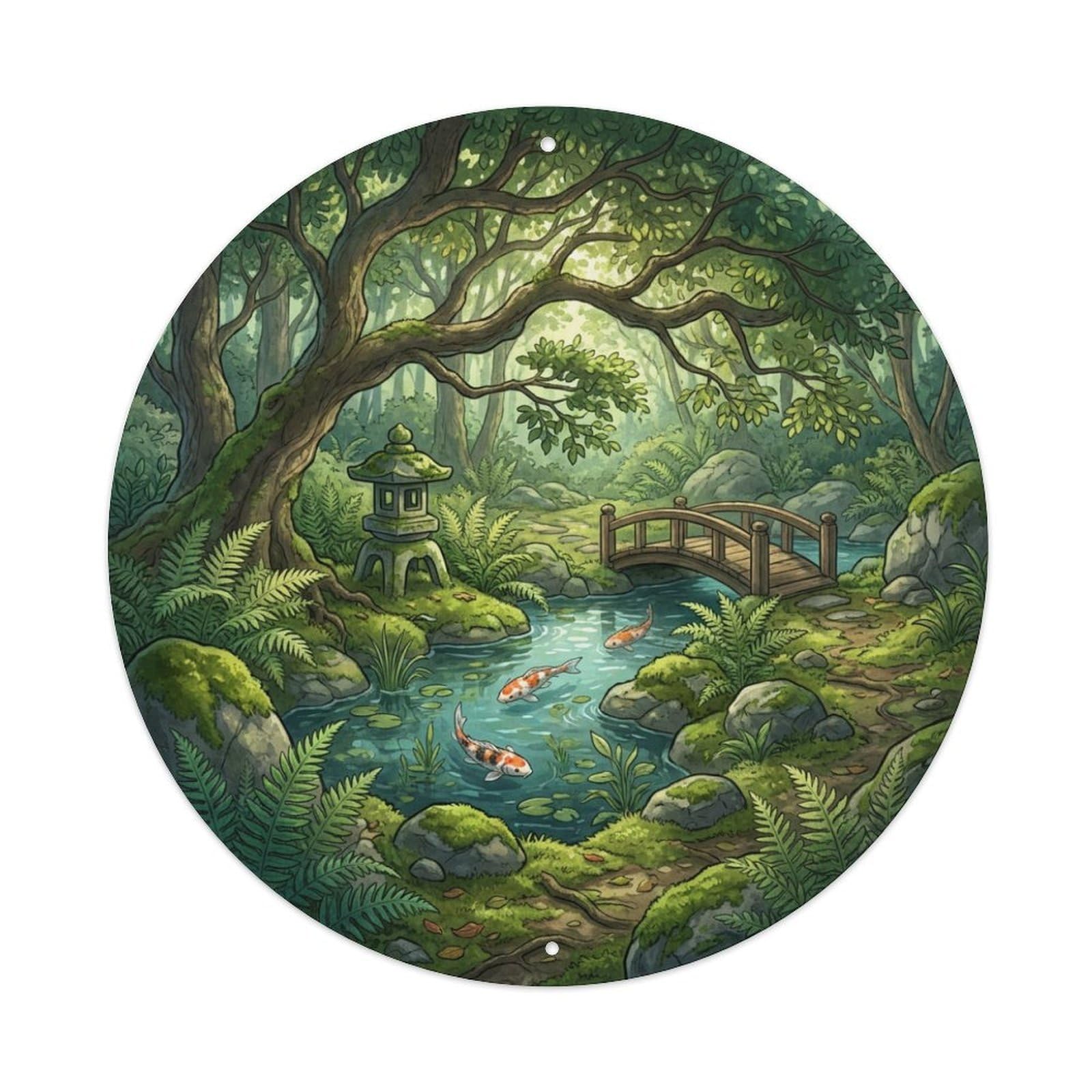 Galvaxio Style Japanese Koi Fish Fern Garden Shade Peaceful Metal Tin Sign