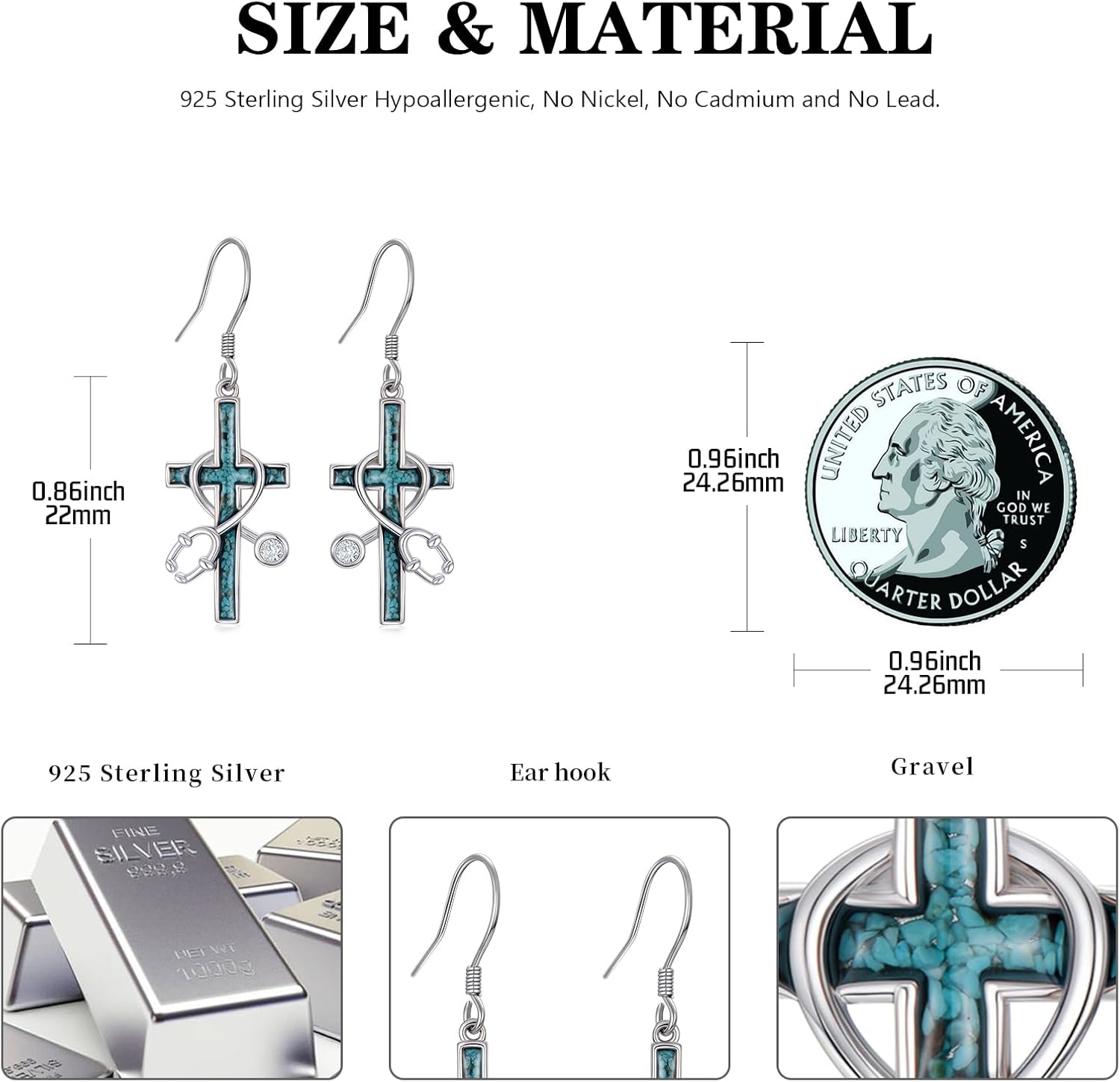 Nurse Gifts Stethoscope Earrings for Women 925 Sterling Silver Turquoise Cross Dangle Drop Earrings Jewelry Nursing School Graduation CNA Christmas Gift for Doctor Medical Assistant - Image 4