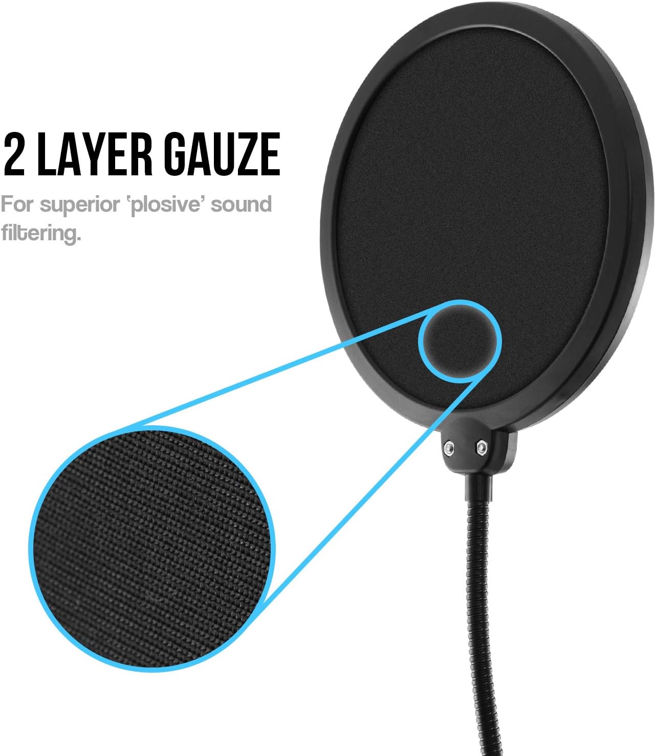 Tiger Pop Filter - Large Studio Microphone Wind Screen - with 360 Degree Flexible Gooseneck