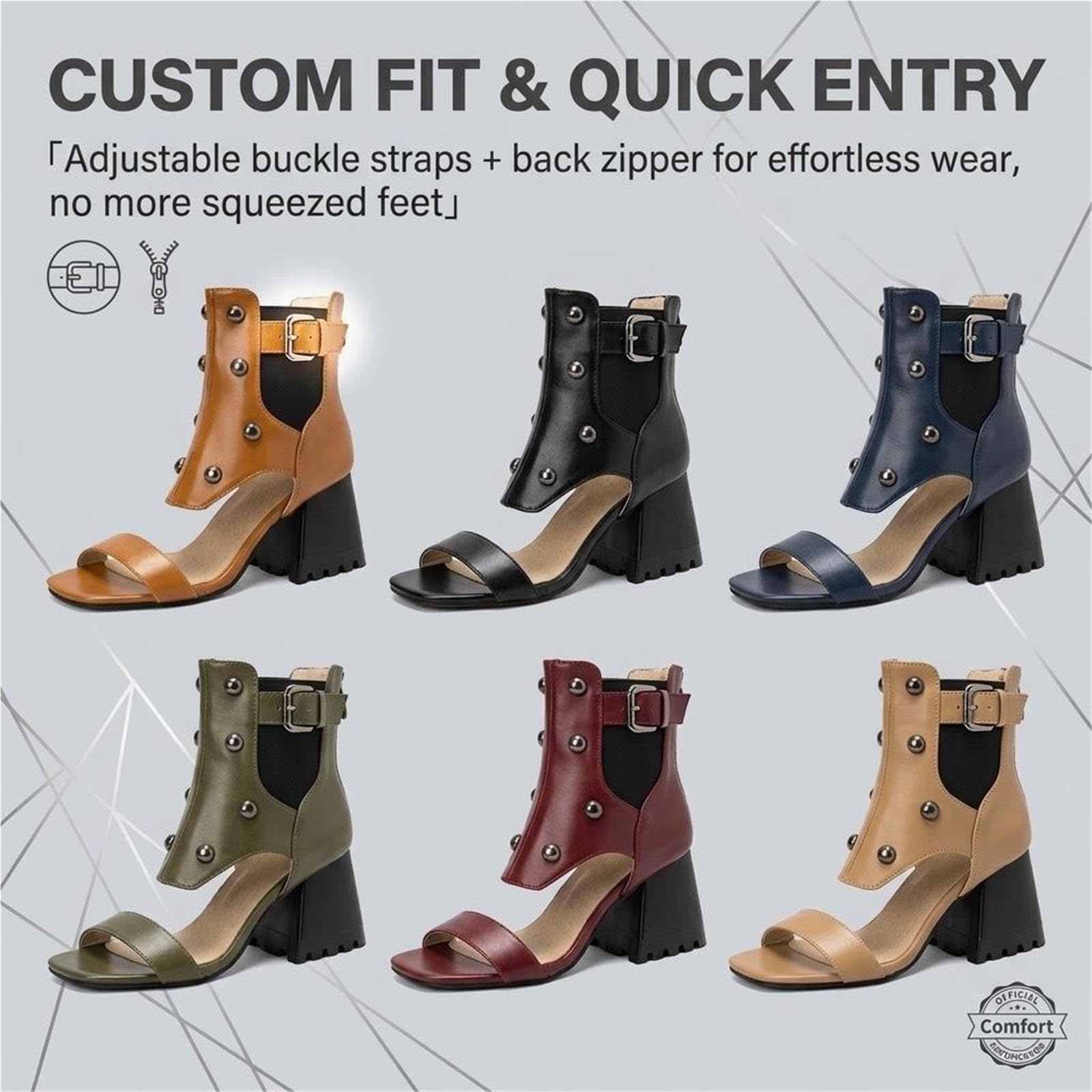 Generico Stivali Sandalo Con Tacco In Pelle Da Donna, Stivaletto Con Fibbia