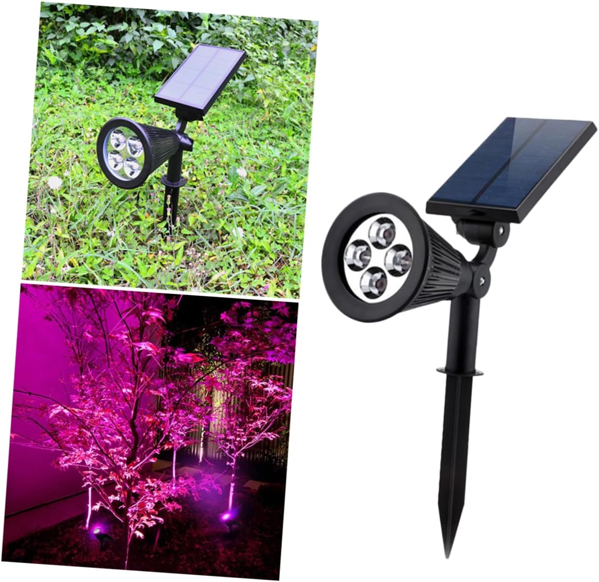 2 Pcs Waterproof RGB Solar Spotlights 4 LEDs Outdoor Landscape Light for Lawn and Garden Plug-in Ground Lamp Color Changing Solar Powered Light