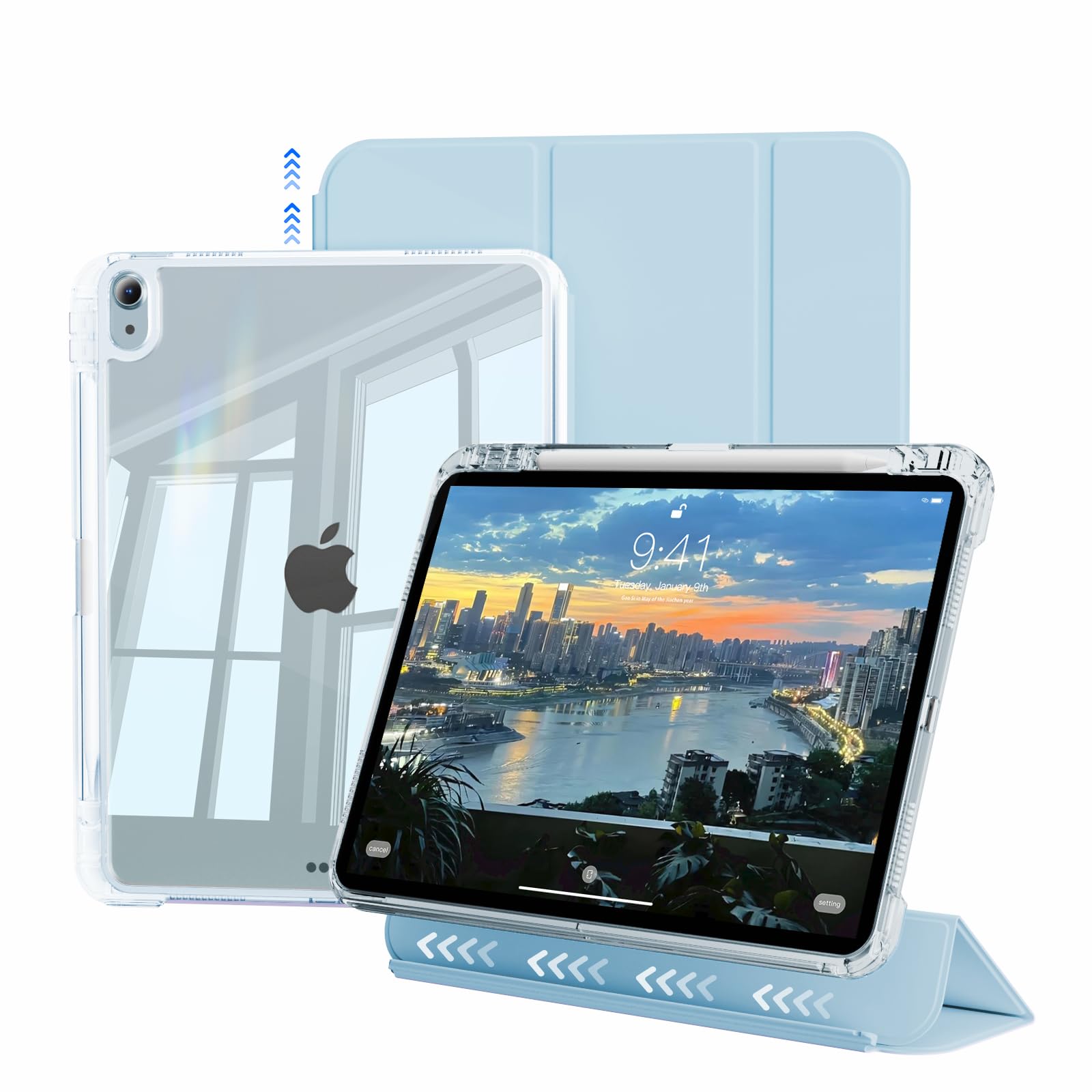 JKSML 対応 iPad Air 11インチ ケース (M4/M3/M2) 着脱式透明ケース 第5/4世代 10.9インチ対応 (ブルー)