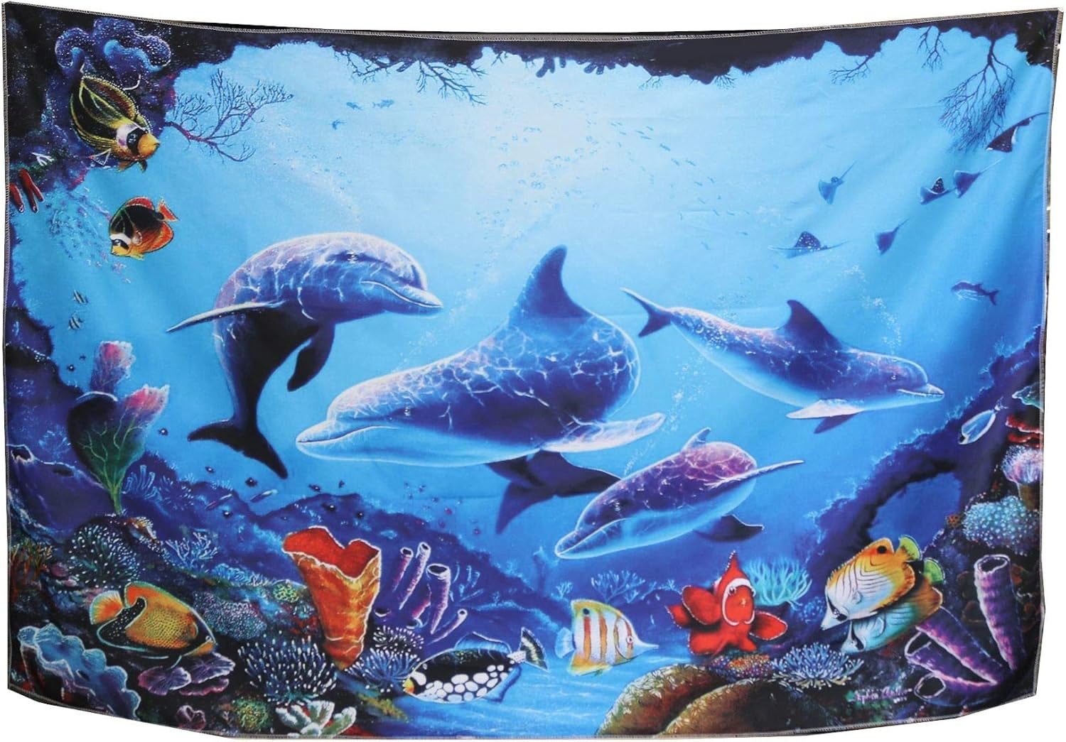 Nd タペストリー おしゃれ 海 海中 海底 イルカ 熱帯魚 亀 シャチ 水族館 季節 インテリア 風景 大判 大きい 癒し こども 子供 部屋 飾り 飾り付け 窓 景色 オンライン飲み会 背景布 インスタ映え グッズ 小物 布 テレワーク 背景