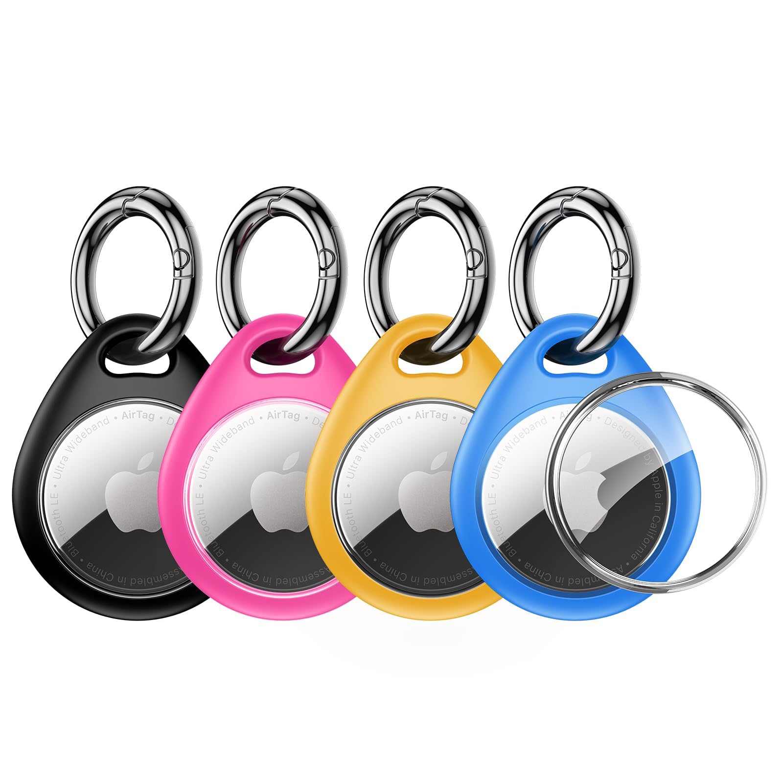UNBREAKcable Holder for Apple AirTag - 4 Pack [Fit Tightly Design] [Easy to Install] [Hold Air Tag Securely] Waterproof TPU Shell Protective Case with All Metal Keychain Key Ring Clip