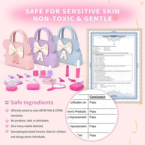 Miniatura 3 de Kit de maquillaje real para niñas  21 piezas de juguetes de maquillaje no tóxicos con monedero inicial  Regalos de cumpleaños personalizados para