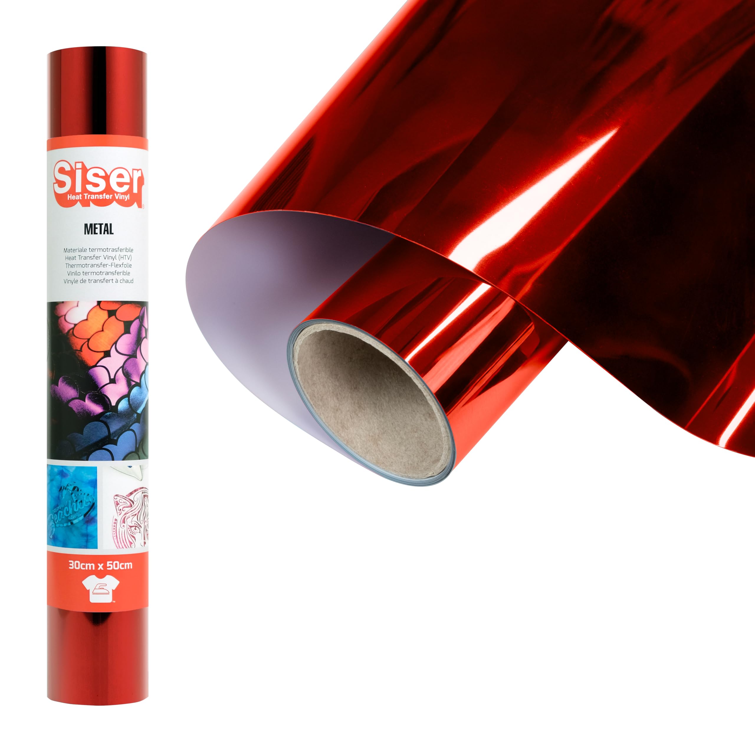 Siser® Metal Red Rosso, 30cm x 0,5mt, Vinile Termotrasferibile Termoadesivo Metallizzato per la Personalizzazione dei Tessuti, Abbigliamento e Accessori, Hobby creativi, Facile da Tagliare