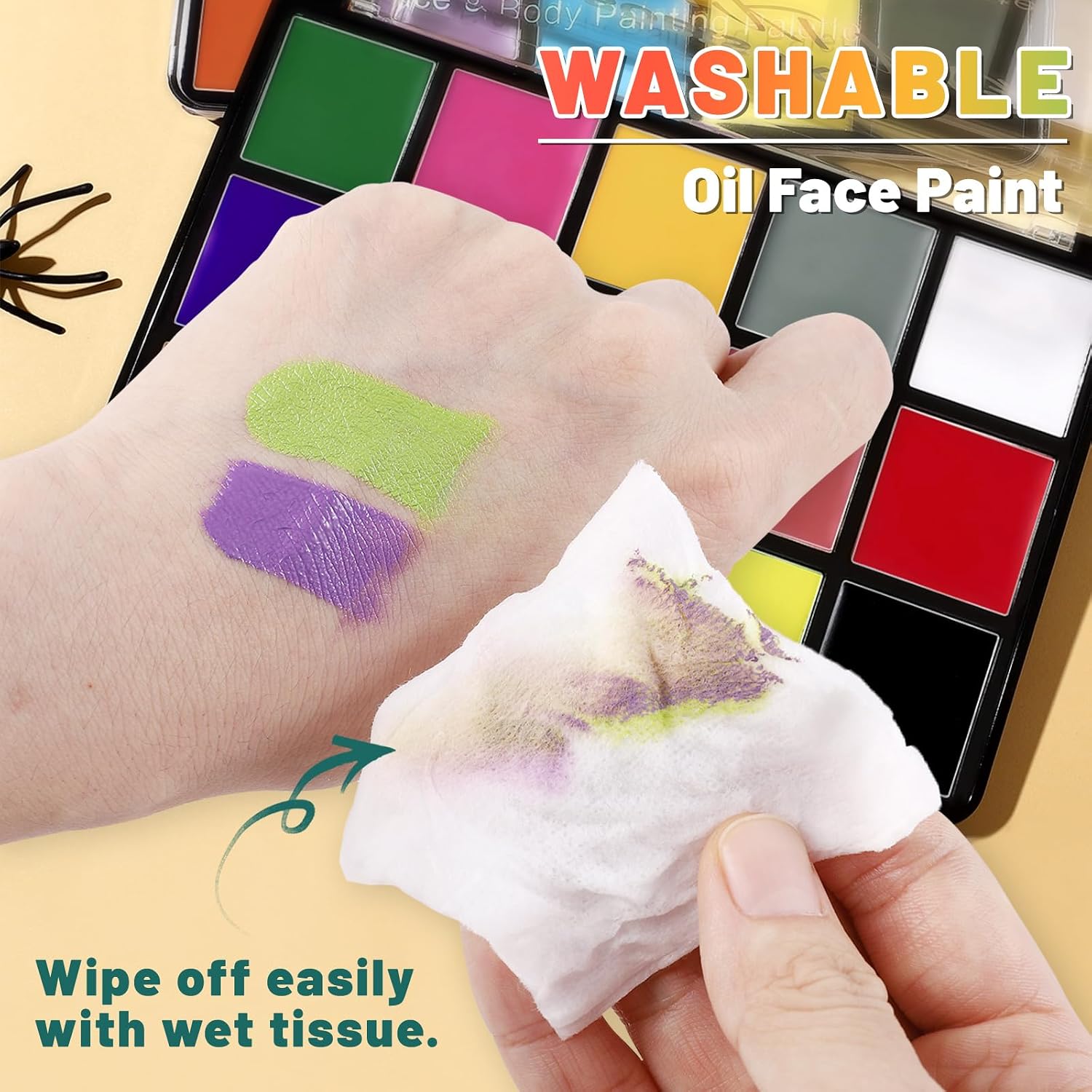 Face Body Paint, 15 Color Professional Face Painting Palette for Art Theater Halloween Party Cosplay Clown SFX Makeup for Women Adults, Non-Toxic Washable thumbnail