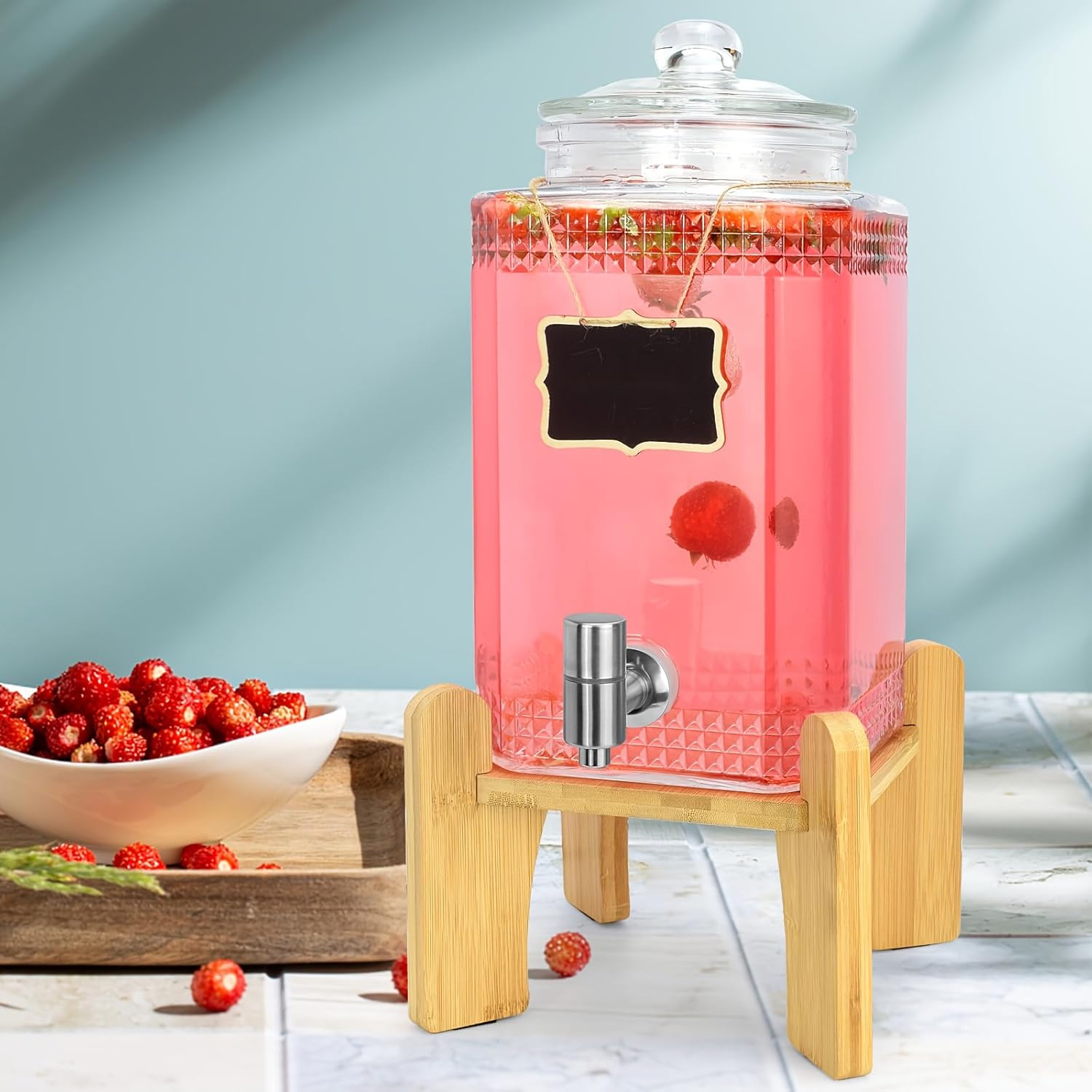 7.5L/10L/15L Beverage Dispenser, Glass Beverage Dispenser with Stainless Steel Faucet, Iced Tea Lemonade Juice Water Dispenser, for Party, Restaurant, Hotel,3L