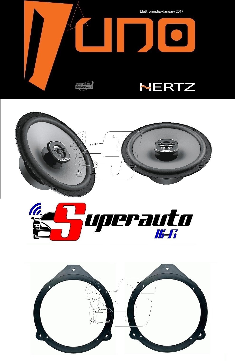 Hertz LINEA UNO Altoparlanti coassiali da 165 mm X165 (220 W) + supporti casse Compatibile con AUDI A3 - A4 Anteriore o Posteriore 165 cm