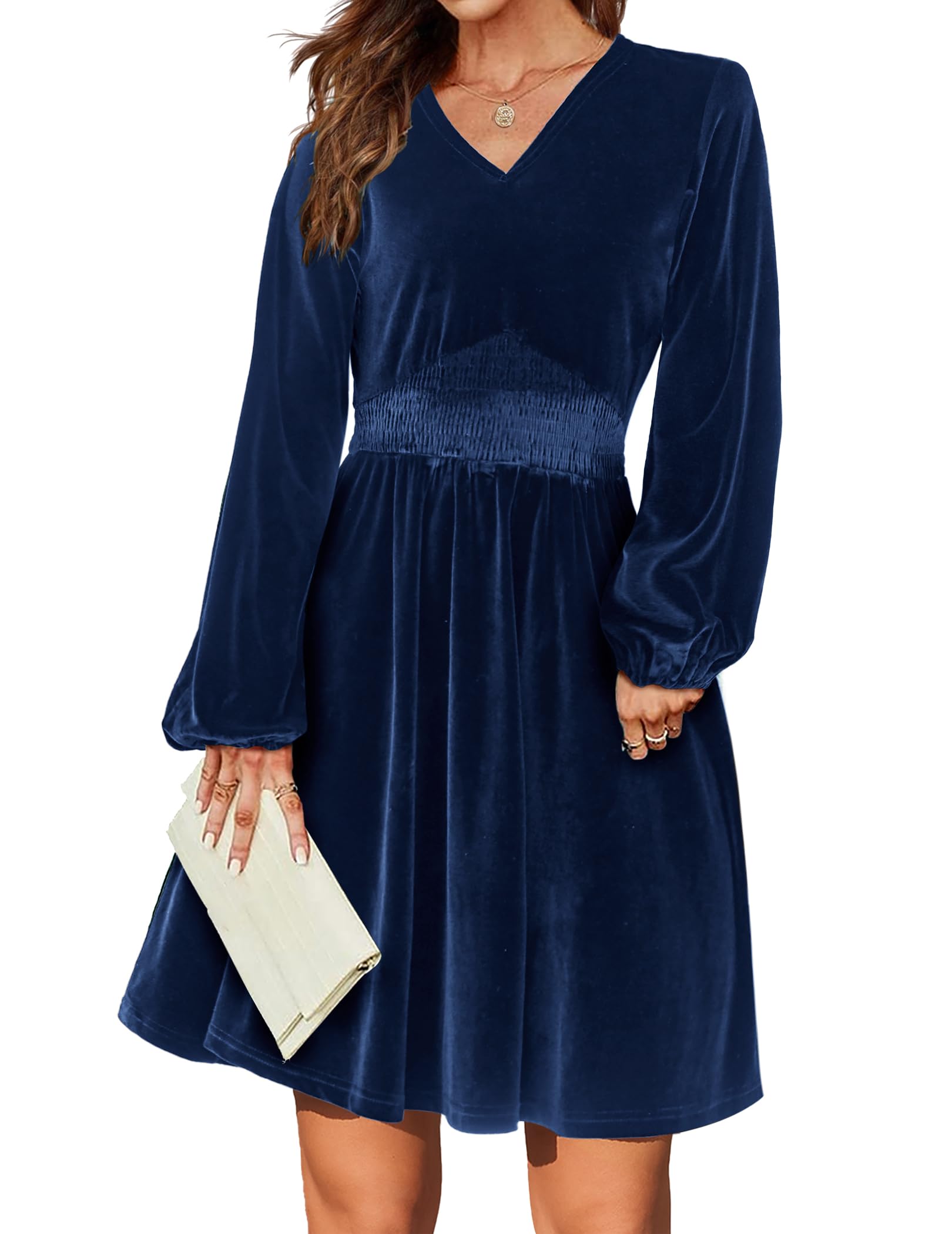 Zeagoo Fluwelen jurk voor dames, V-hals, cocktailjurk, elegante
