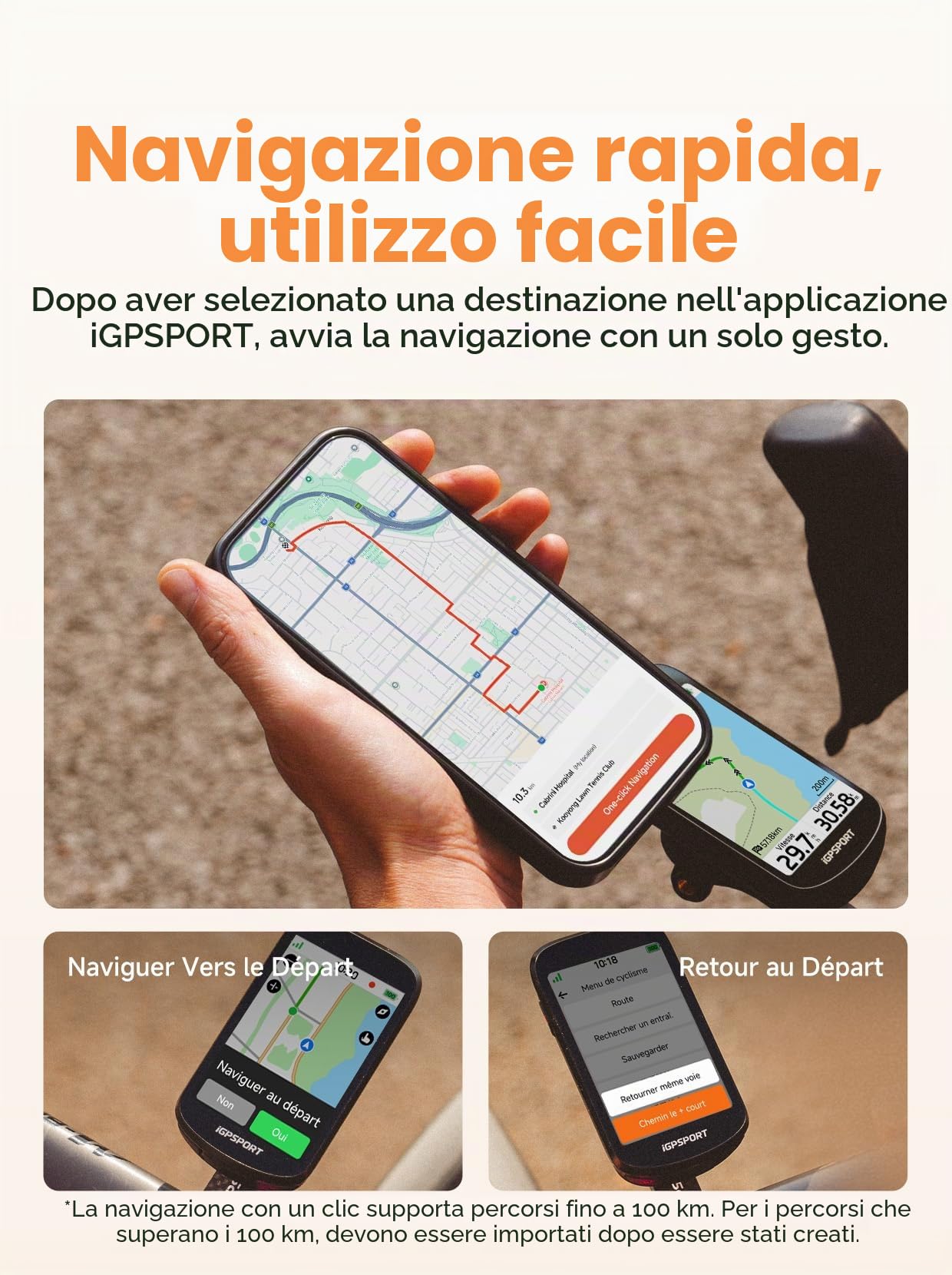 iGPSPORT BSC500 Contatore da Bici Senza Fili, 3,3" Grande Schermo Touch con Navigazione Vocale, Campanello Elettronico, Modalità di Allenamento in Salita, GPS da 32 GB per Bici