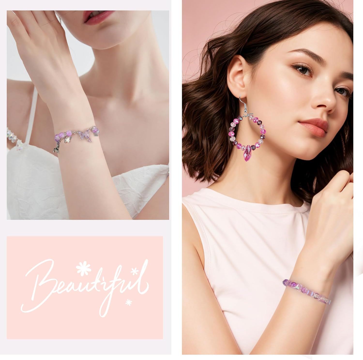 1000pcs Glass Beads for Jewelry Making Colorful Rainbow Craft Crystal Beads with Loose Beads Sparkly Beads for DIY Necklace Bracelet Earring(Purple) - Image 3