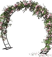 Queension 8FT x 7FT Metal Wedding Arch Backdrop Stand with Base - Black Steel Frame for Ceremonies, Gardens, Balloon Decor & Climbing Plants