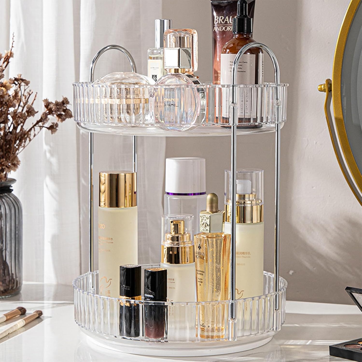 360°Rotating Bathroom Counter Organizer, 2-Tier Cosmetic Organizer ...