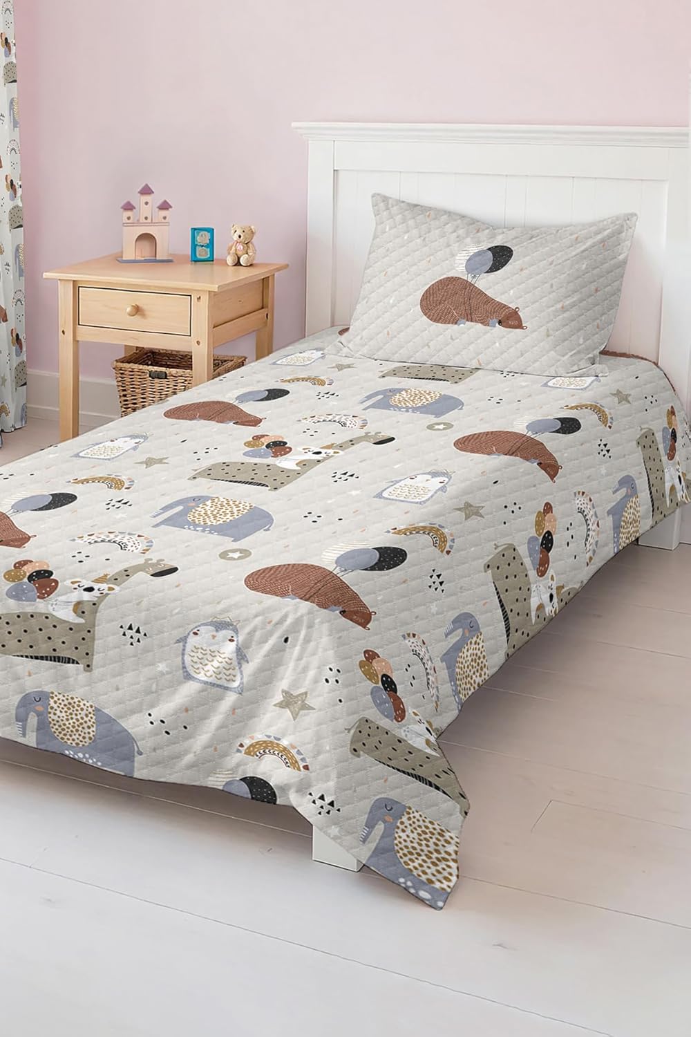 SODEF Bedding Set Cute Animals Design, Kids and Teens Room Quilt Set, Fade Resistant, Cotton Polyester Blend, Multicolor, Single Size Bedspread - Multicolor, One Size