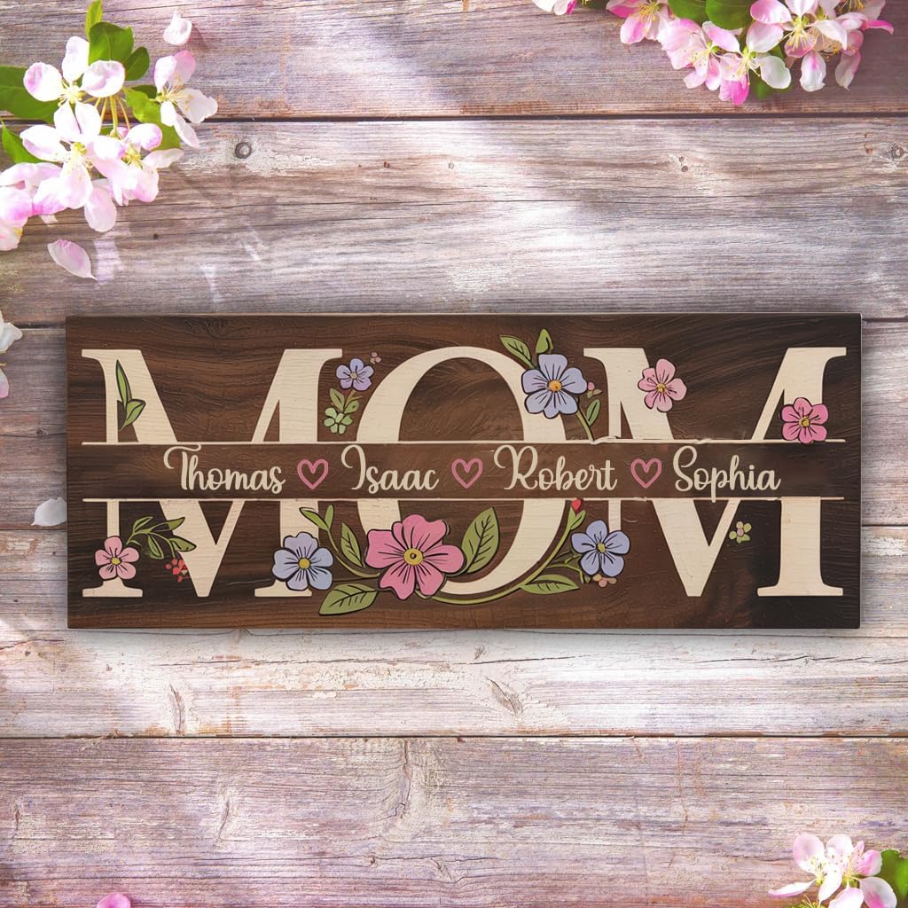 Personalized Mom Wooden Sign With Kids Name Customized Gift for Mom Personalized Mother's Day Birthday Gift Best Gift for Mom Decorative Sign