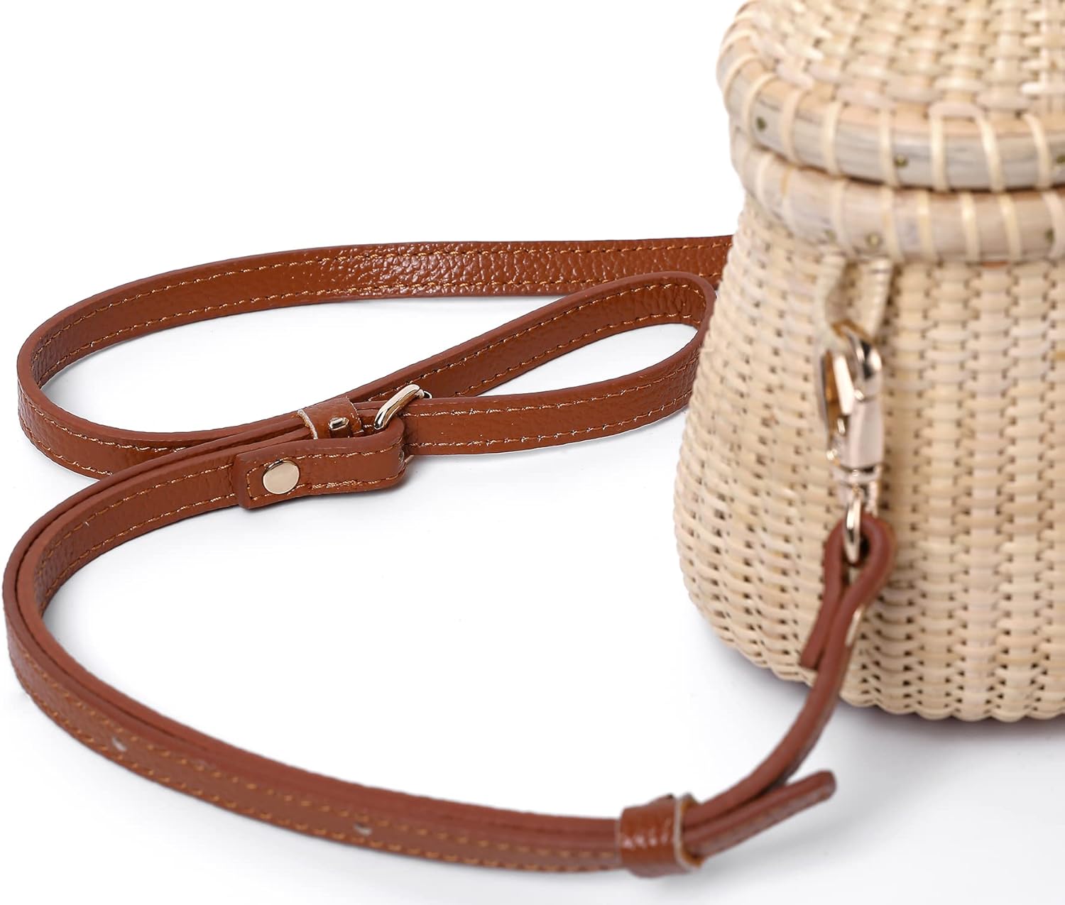 Nantucket Crescent Purse Basket Shoulder Leather Straps Natural Chic Hand Handwoven Purse Crossbody Rattan Bag