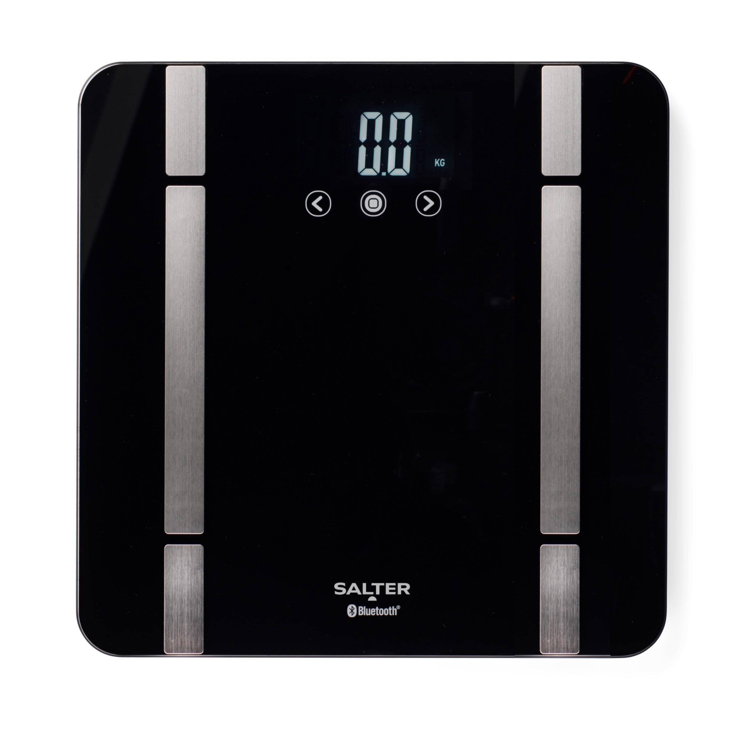 Salter SA00432FEU6 Bathroom Smart Scale, Bluetooth, 200kg Max Capacity, Measures Weight, Body Fat/Water, Muscle/Bone Mass, BMI & BMR, 8 User Memory, Connect to Smartphone With Salter Health App, Black