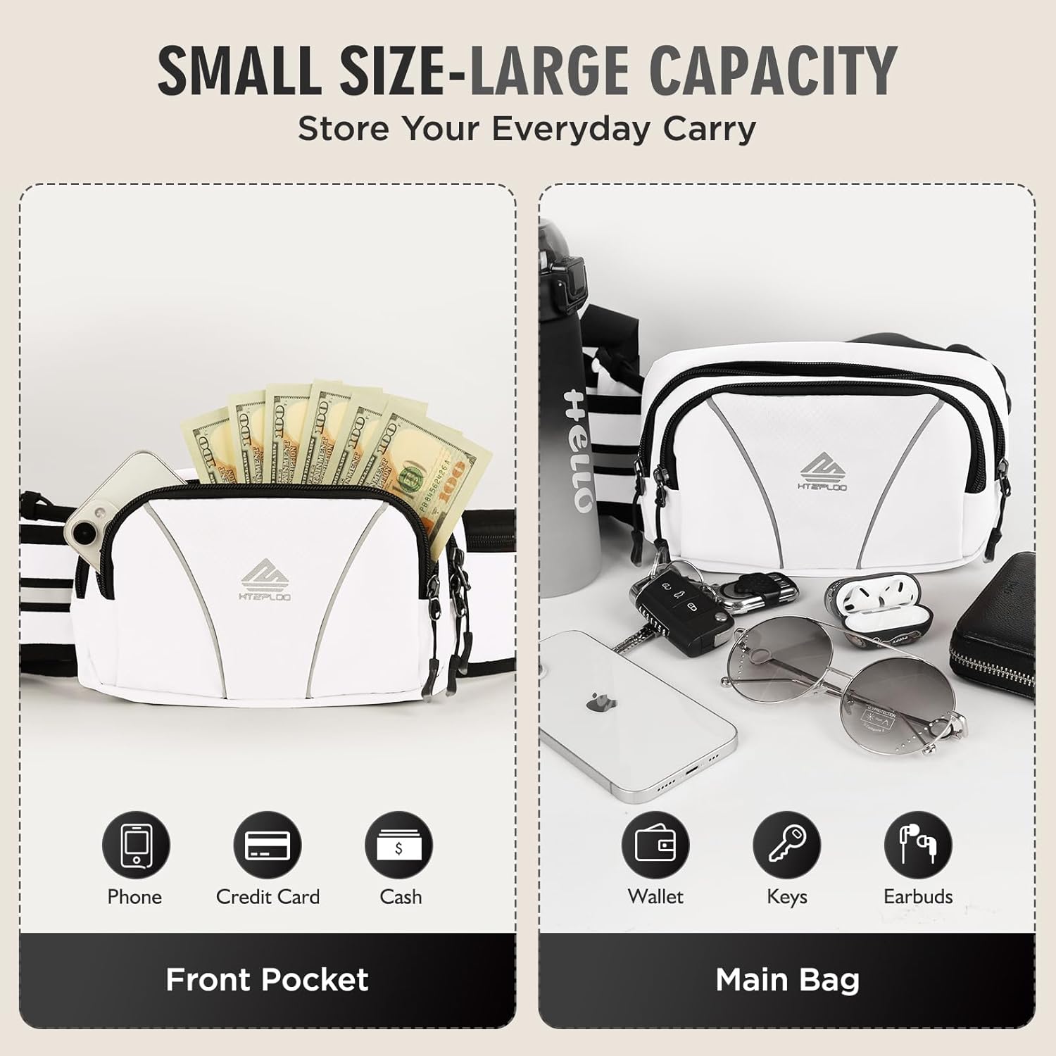 Fanny Pack for Men Women Waist Bag with Water Bottle Holder for Hiking, Travel,Dog Walking, Workout (White) - Image 4