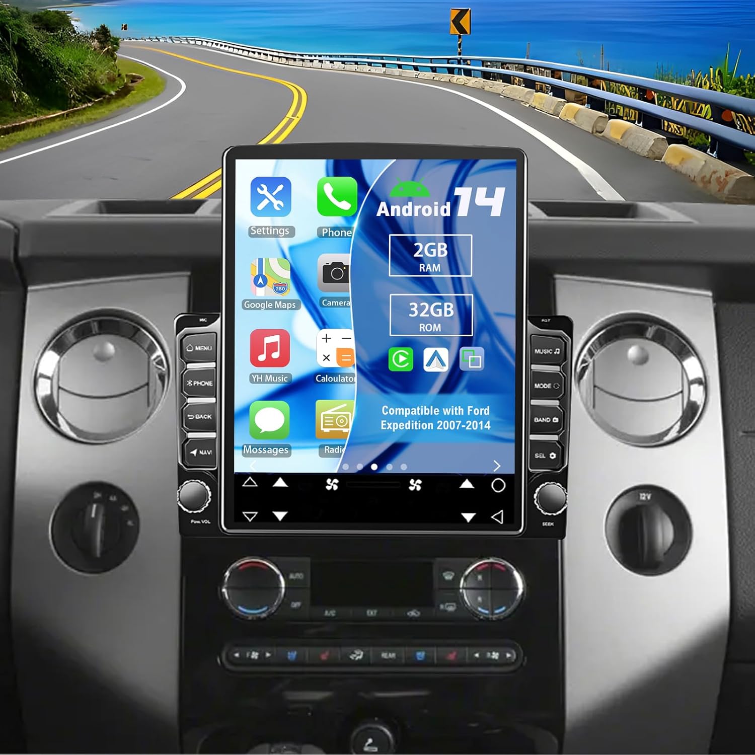 Android 14 Double Din Car Stereo Radio for Ford Expedition 2007-2014,9.7" Touchscreen Car Radio w/Wireless Carplay Android Auto GPS WiFi Bluetooth RDS DSP SWC Backup Camera
