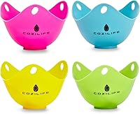 COZILIFE Silicone Egg Poachers Pack of 4 with Ring Stands - BPA Free Microwave Stovetop Cups for Perfect Poached Eggs