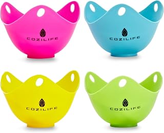 COZILIFE Silicone Egg Poachers Pack of 4 with Ring Stands - BPA Free Microwave Stovetop Cups for Perfect Poached Eggs