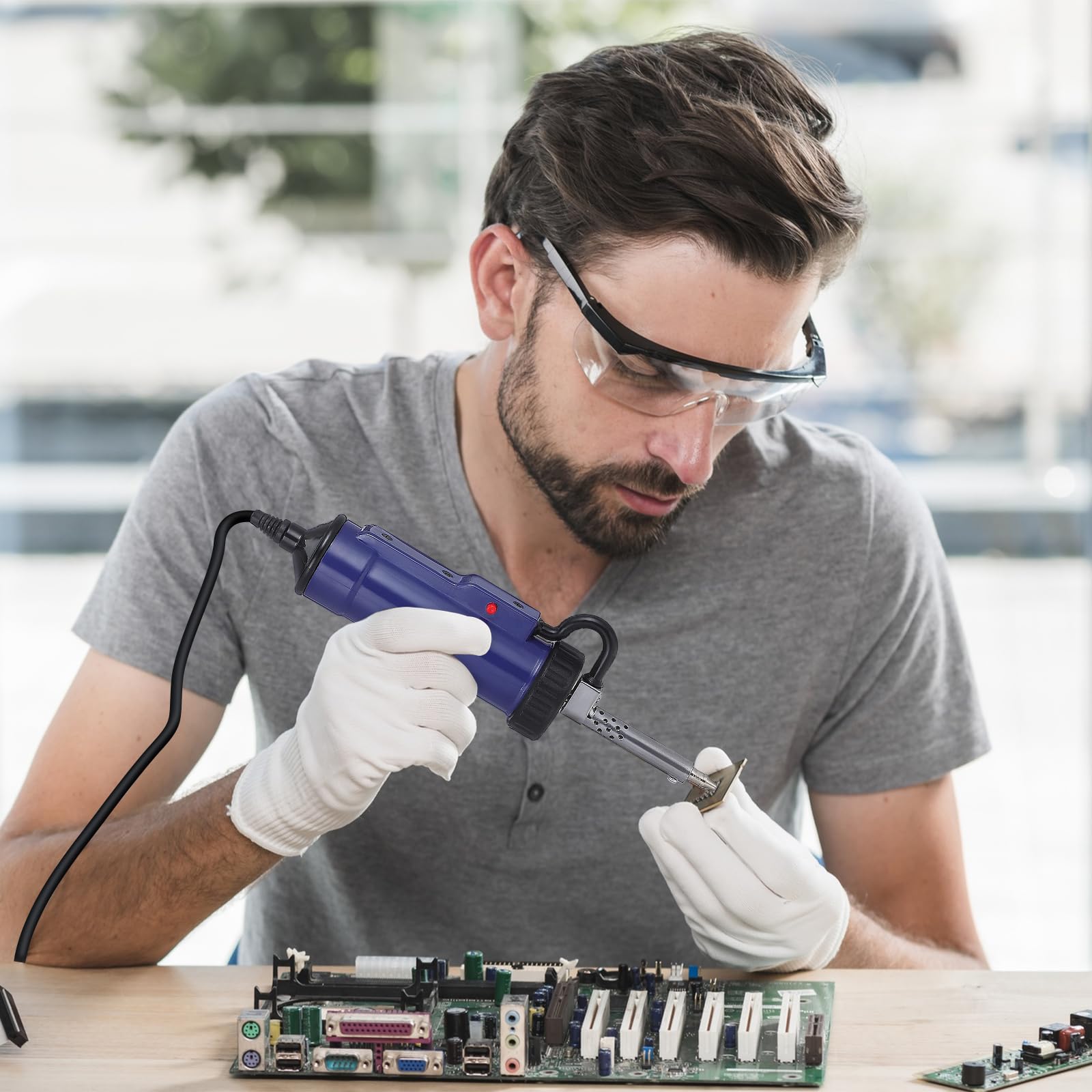 DOITOOL Pompa Dissaldante Elettrica Portatile in Acciaio Inox con Aspiratore per Saldatura a Vuoto, Strumento per Rimozione Stagno Pcb, Kit con 3 Punte di Saldatura per Uso Professionale