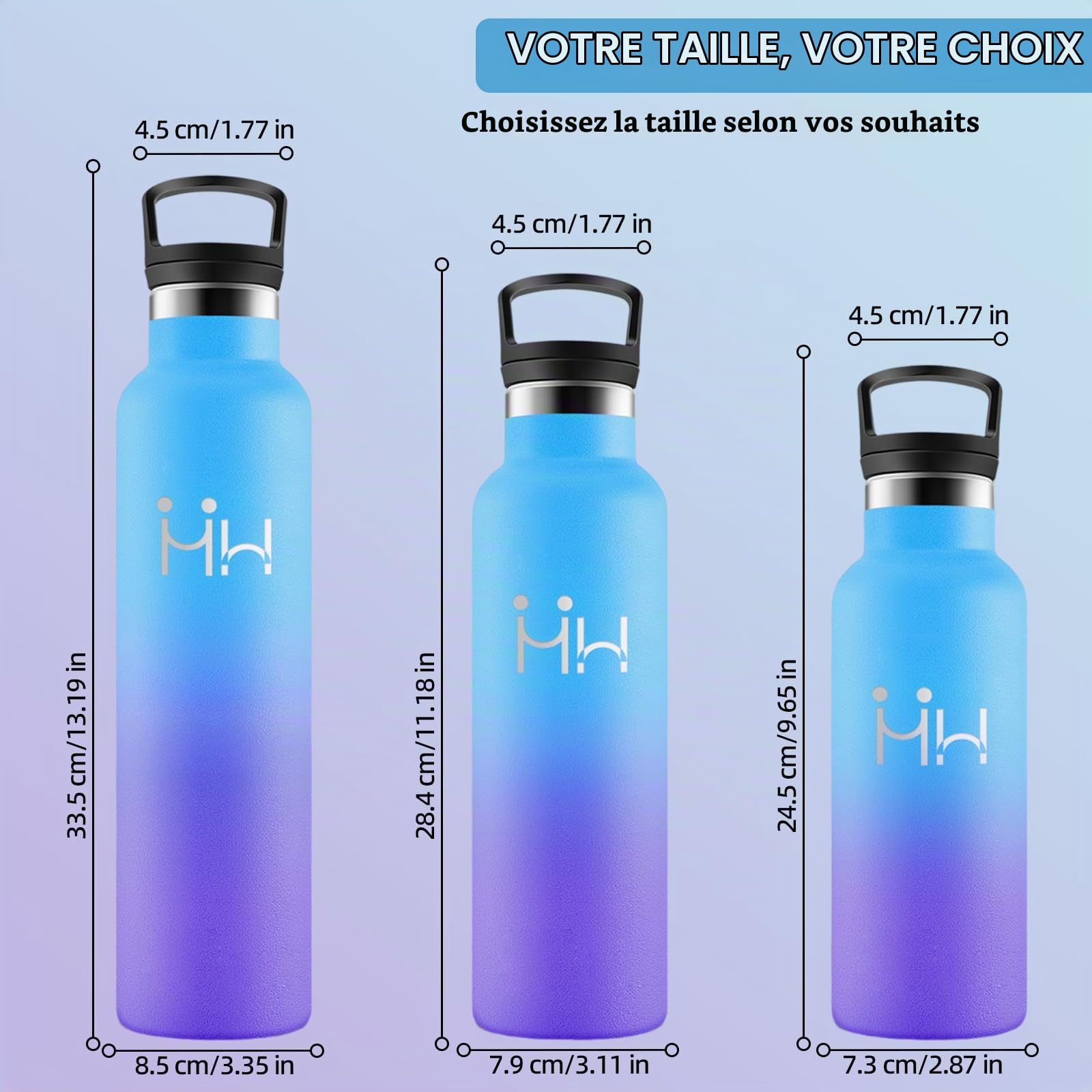 Motswedi Gourde Isotherme, 1L Anti-Fuite, Gourde Paille, Poignée de Transport, Bouteille Isotherme, Anti-Fuite, Gourde Inox, Gourde avec Paille pour Sport, Voyage, Camping, École, Bleu Ciel & Violet