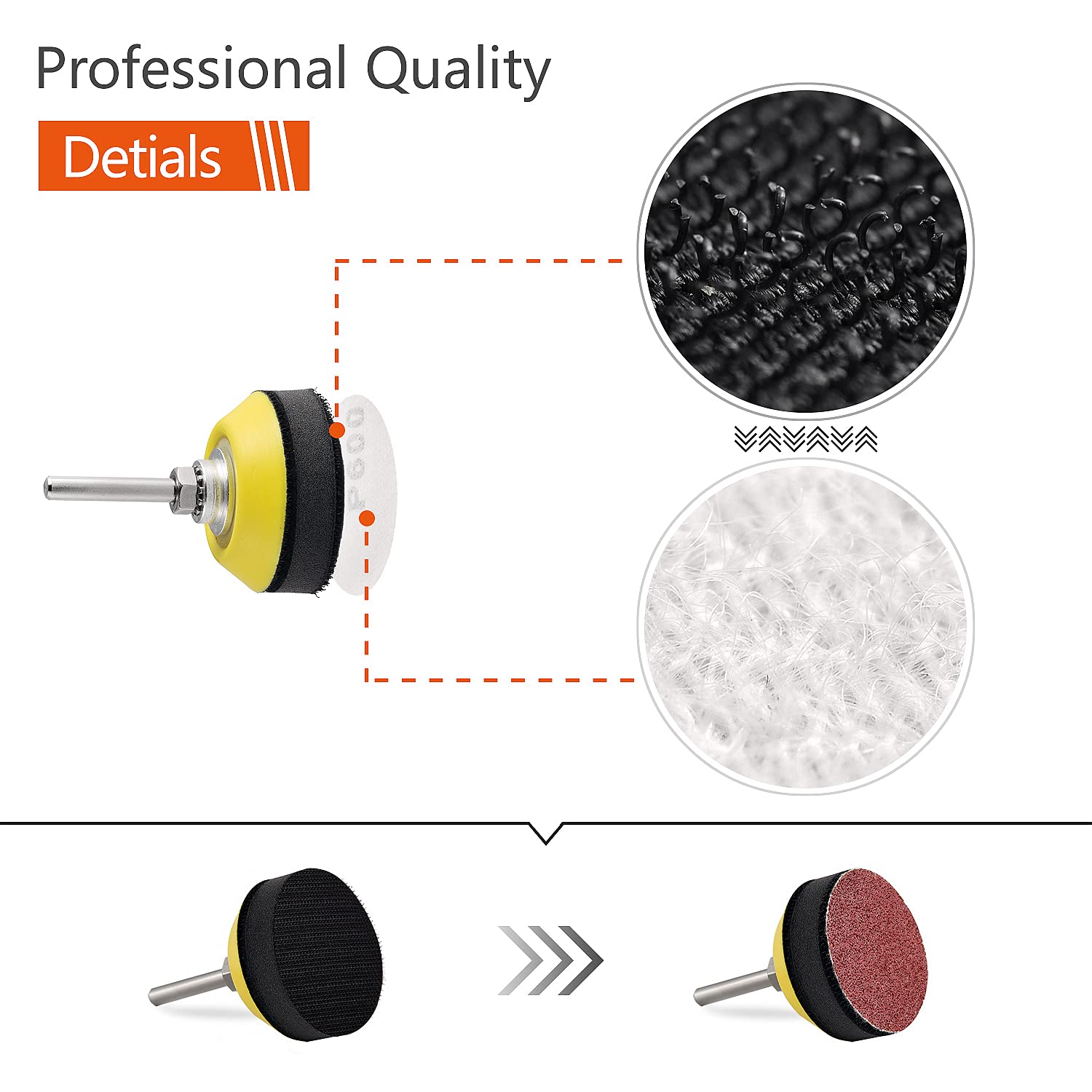 4Pcs 2 Inch Hook and Loop Sanding Pad for Sanding Discs with 1/4 inches Dia Shank Drill Attachment + Soft Foam Layer Buffering Pad (8 Pack)