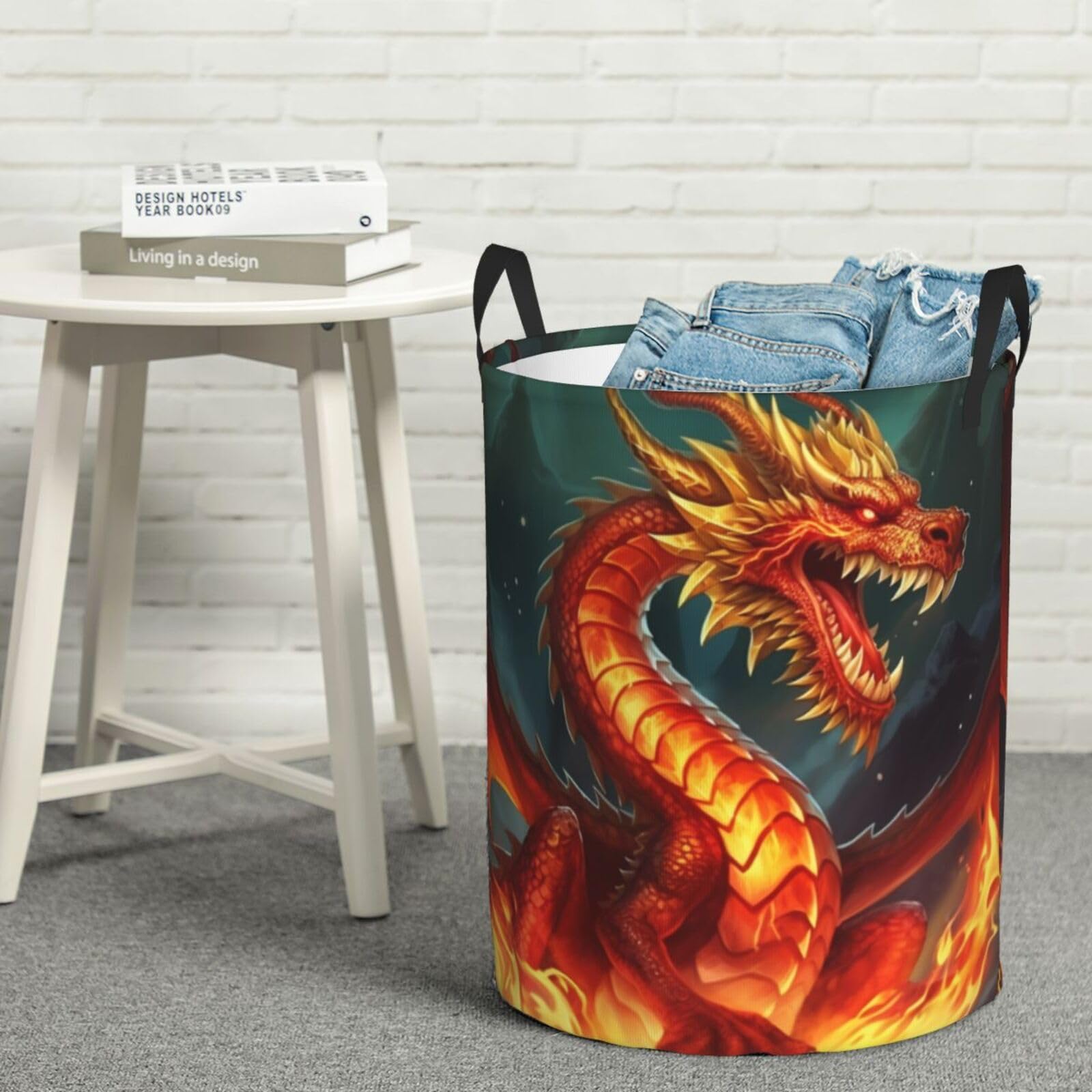 Panier à linge rond étanche motif roi dragon pour vêtements sales de salle de bain