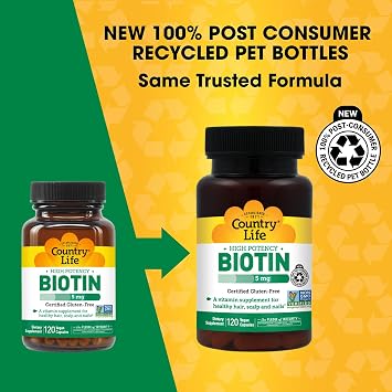 Country Life High Potency Biotin 5 mg, 120 Vegan Capsules | Supports keratin formation for healthy hair, scalp and nails; gluten-free and Non-GMO Project Verified