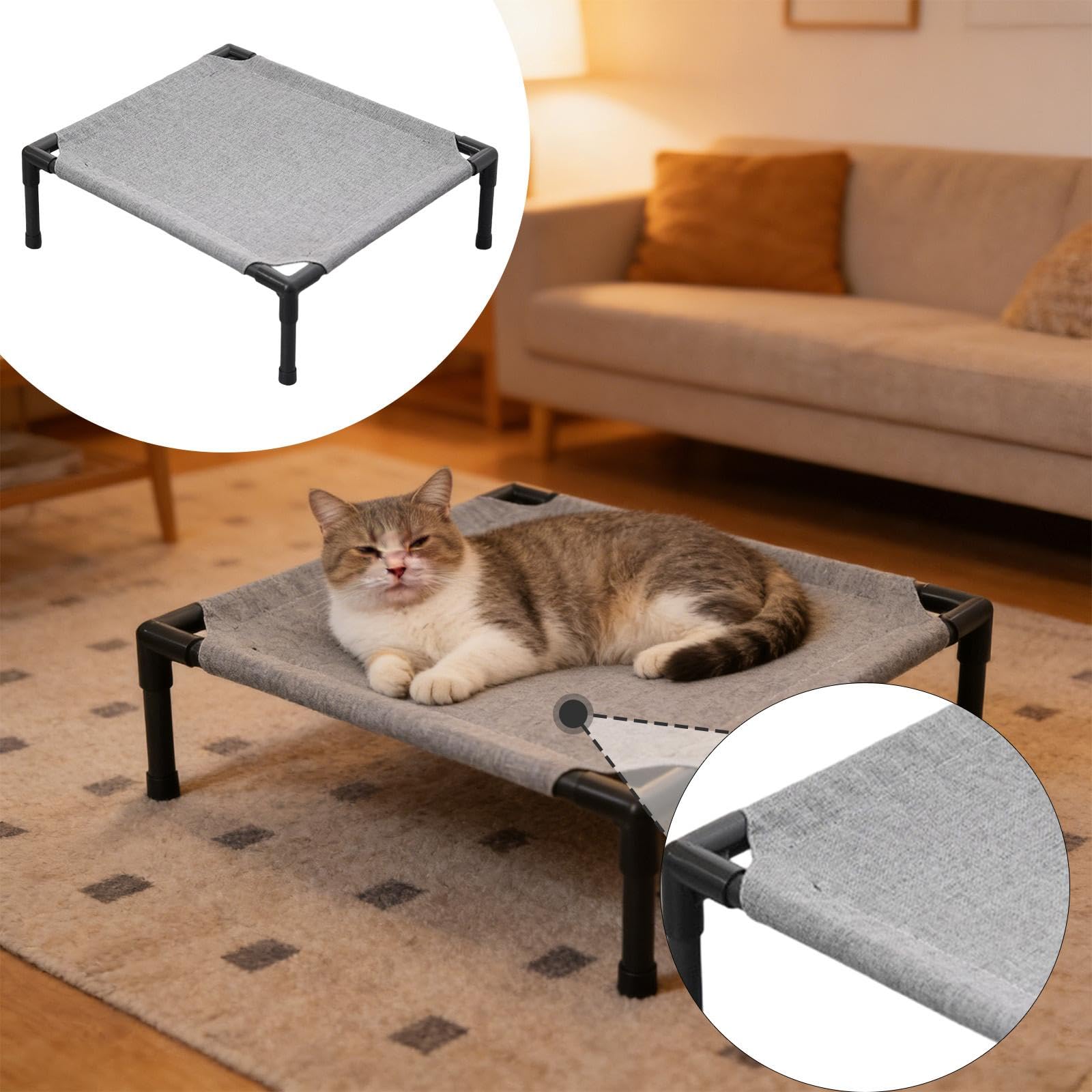 Gralara Cuccia rialzata per Cani, Accessorio Facile da Pulire, Regalo per mobili, Lettino Portatile per Gatti per Campeggio, Interni, Esterni, Giardino, Grigio Scuro, S