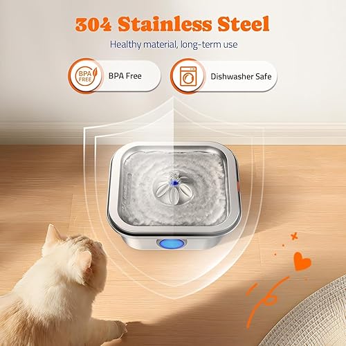 Miniatura 3 de Fuente de agua para gatos de acero inoxidable, fuente para gatos de 4 litros135 onzas, dispensador automático para beber perros con ventana de nivel