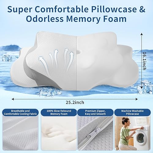 Miniatura 4 de Almohada cervical para el cuello para aliviar el dolor, almohada refrescante de espuma viscoelástica para dormir de lado, almohada ortopédica